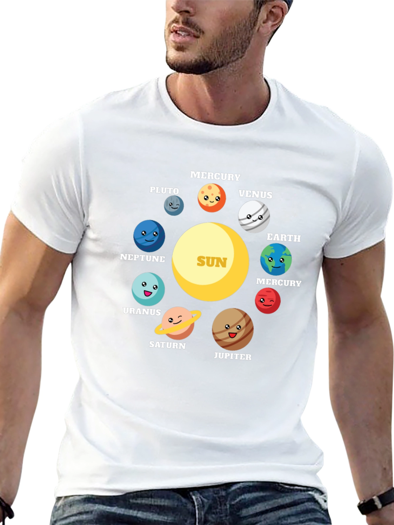 Cartoon Planets Solar System Graphic T-Shirt