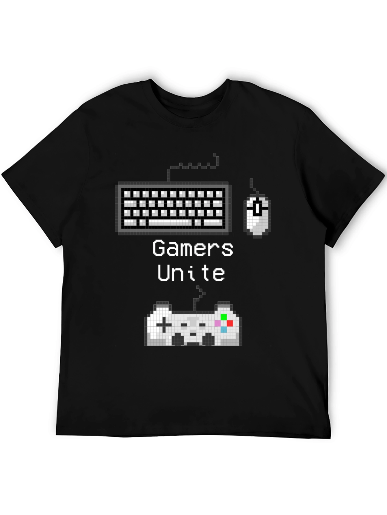 Gamer Unite T-Shirt - Retro Pixel Art Keyboard Mouse & Controller