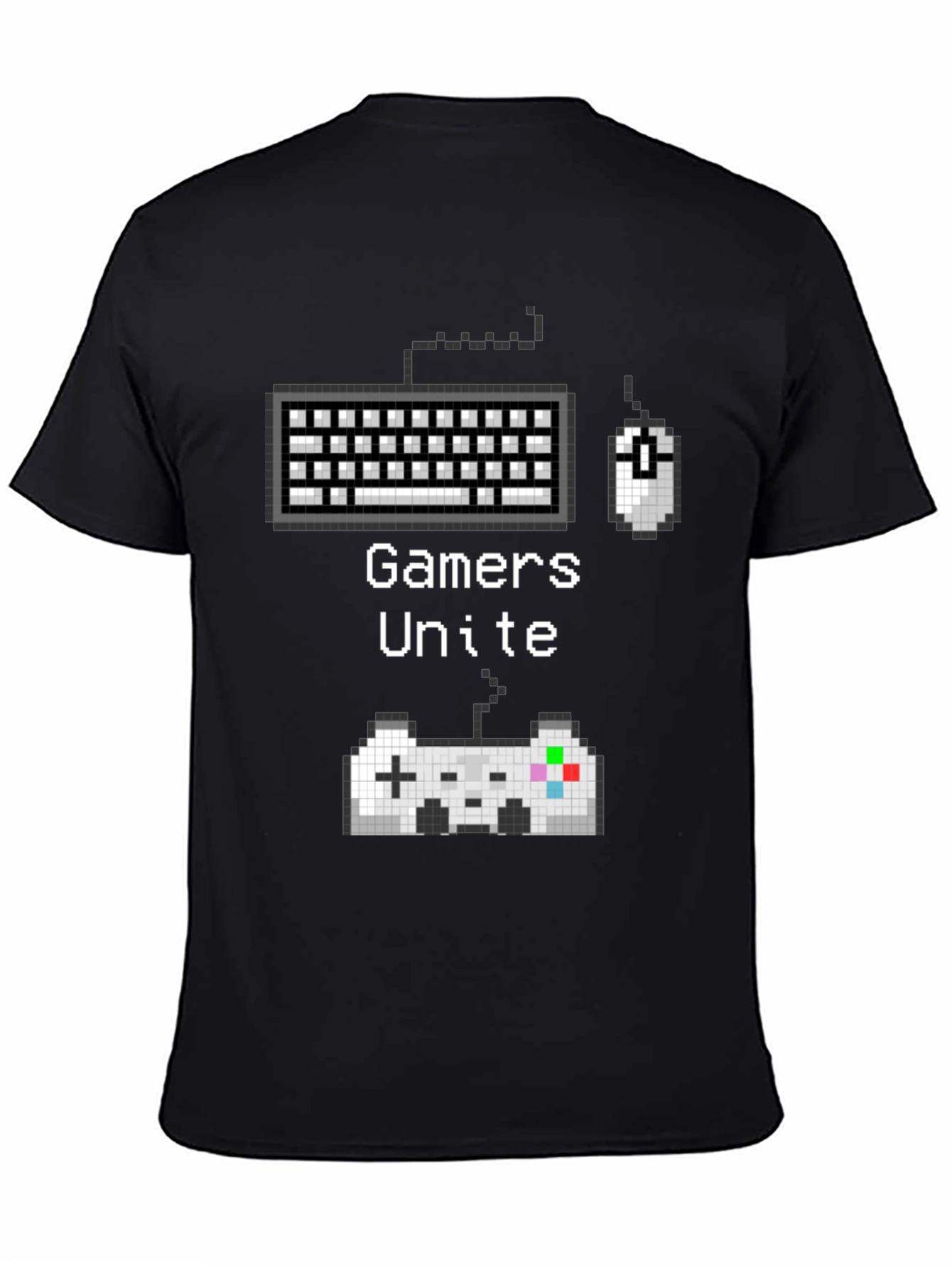Gamer Unite T-Shirt - Retro Pixel Art Keyboard Mouse & Controller