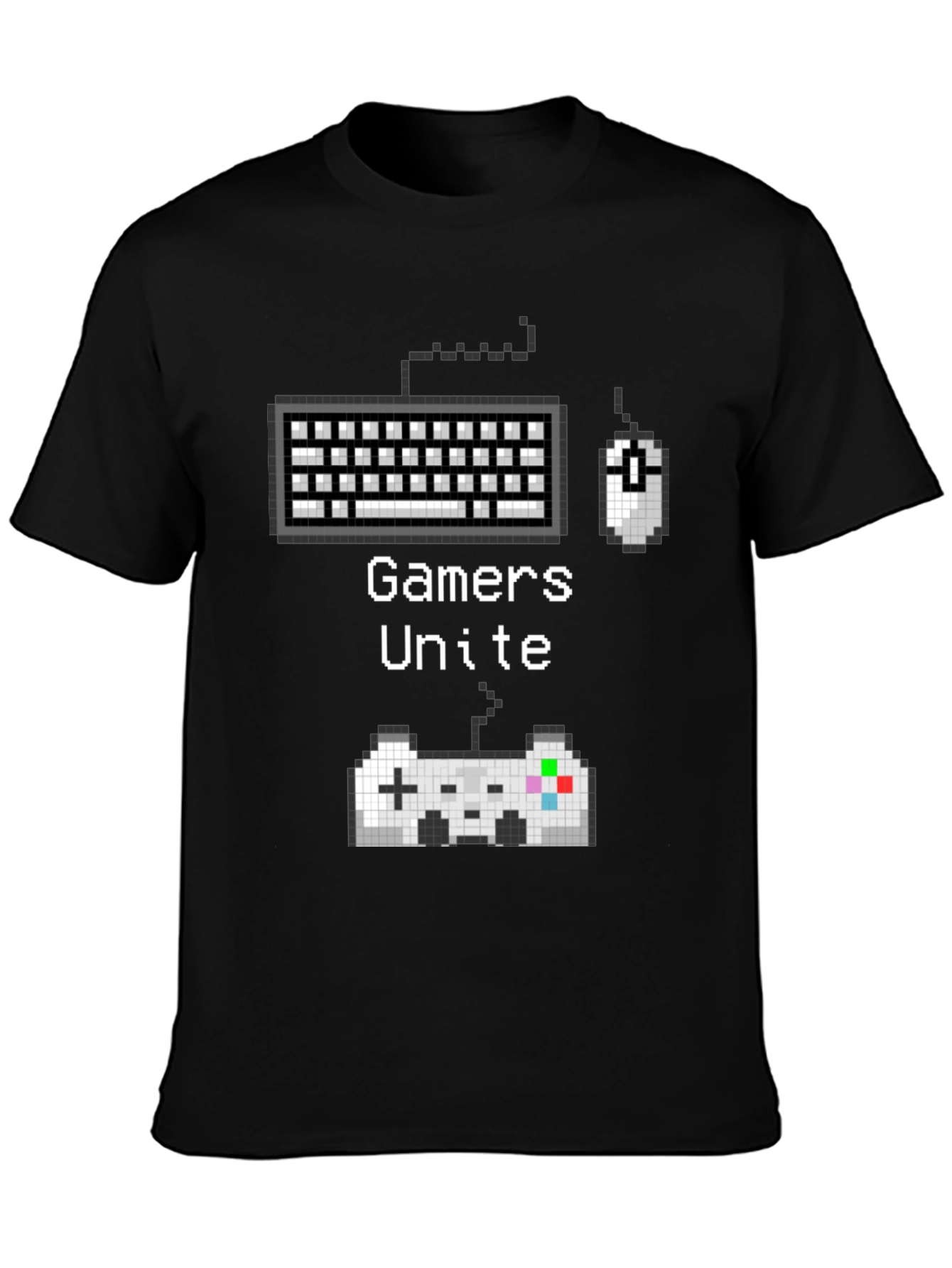 Gamer Unite T-Shirt - Retro Pixel Art Keyboard Mouse & Controller