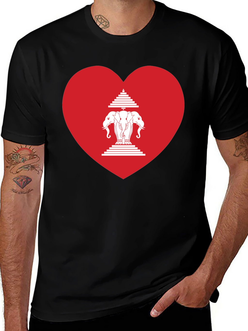 Laos Heart Flag Graphic T-Shirt - Black