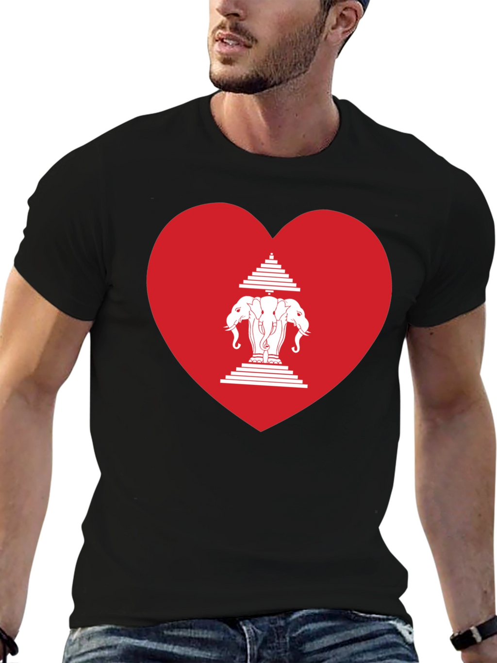 Laos Heart Flag Graphic T-Shirt - Black