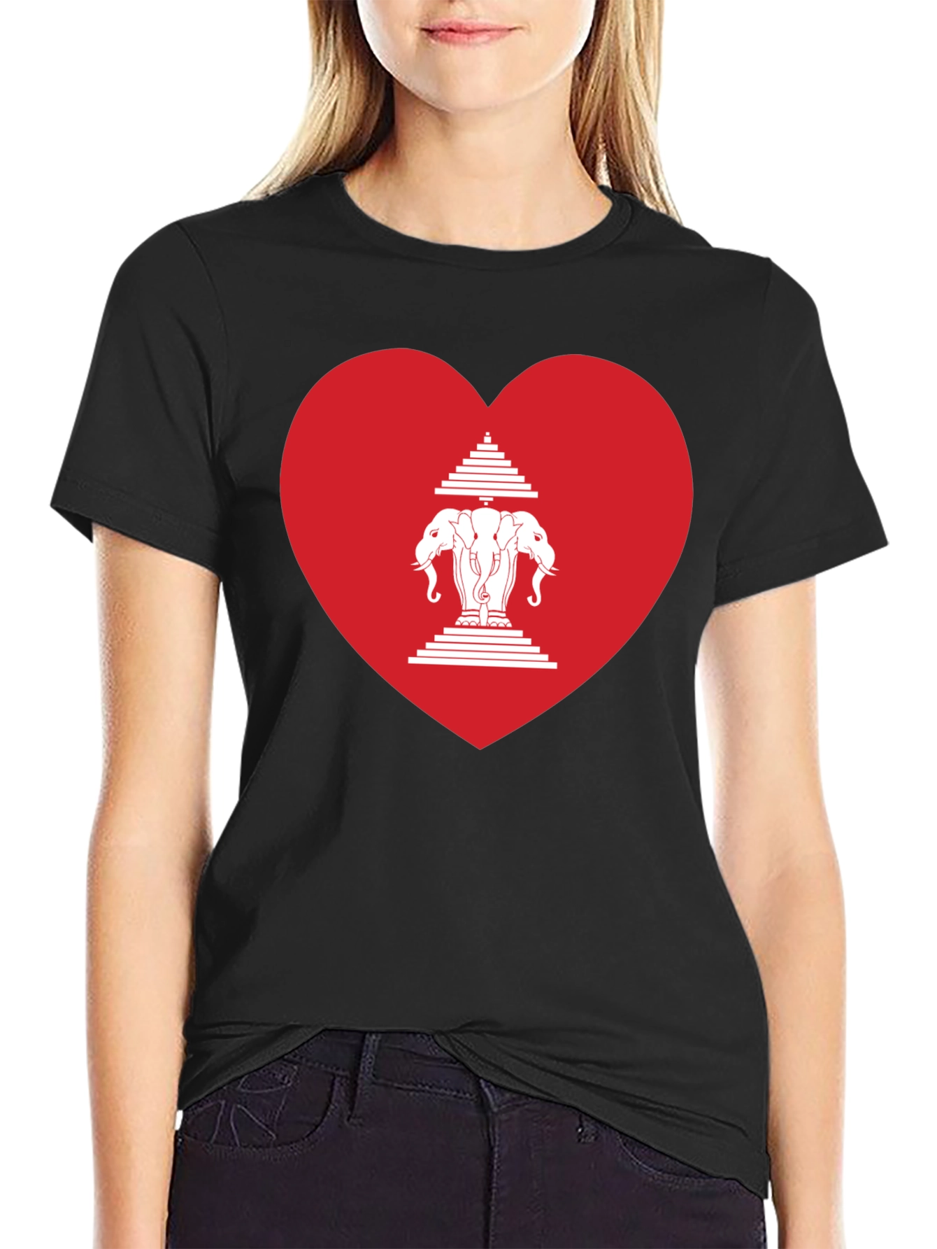 Laos Heart Flag Graphic T-Shirt - Black