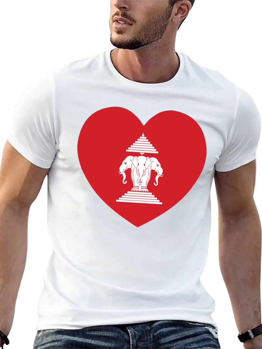 Laos Heart Flag Graphic T-Shirt - Black