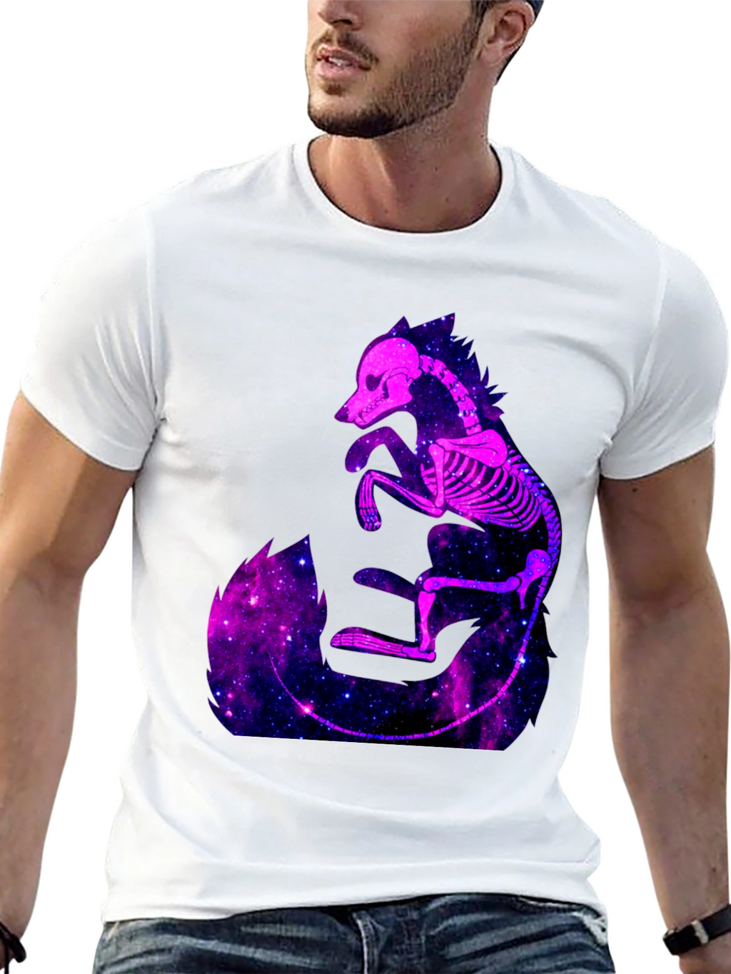 Galaxy Fox Skeleton Graphic Tee - Black