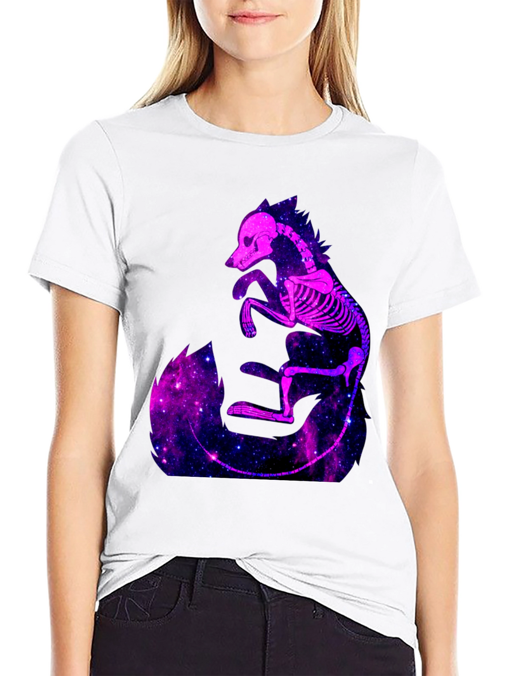 Galaxy Fox Skeleton Graphic Tee - Black