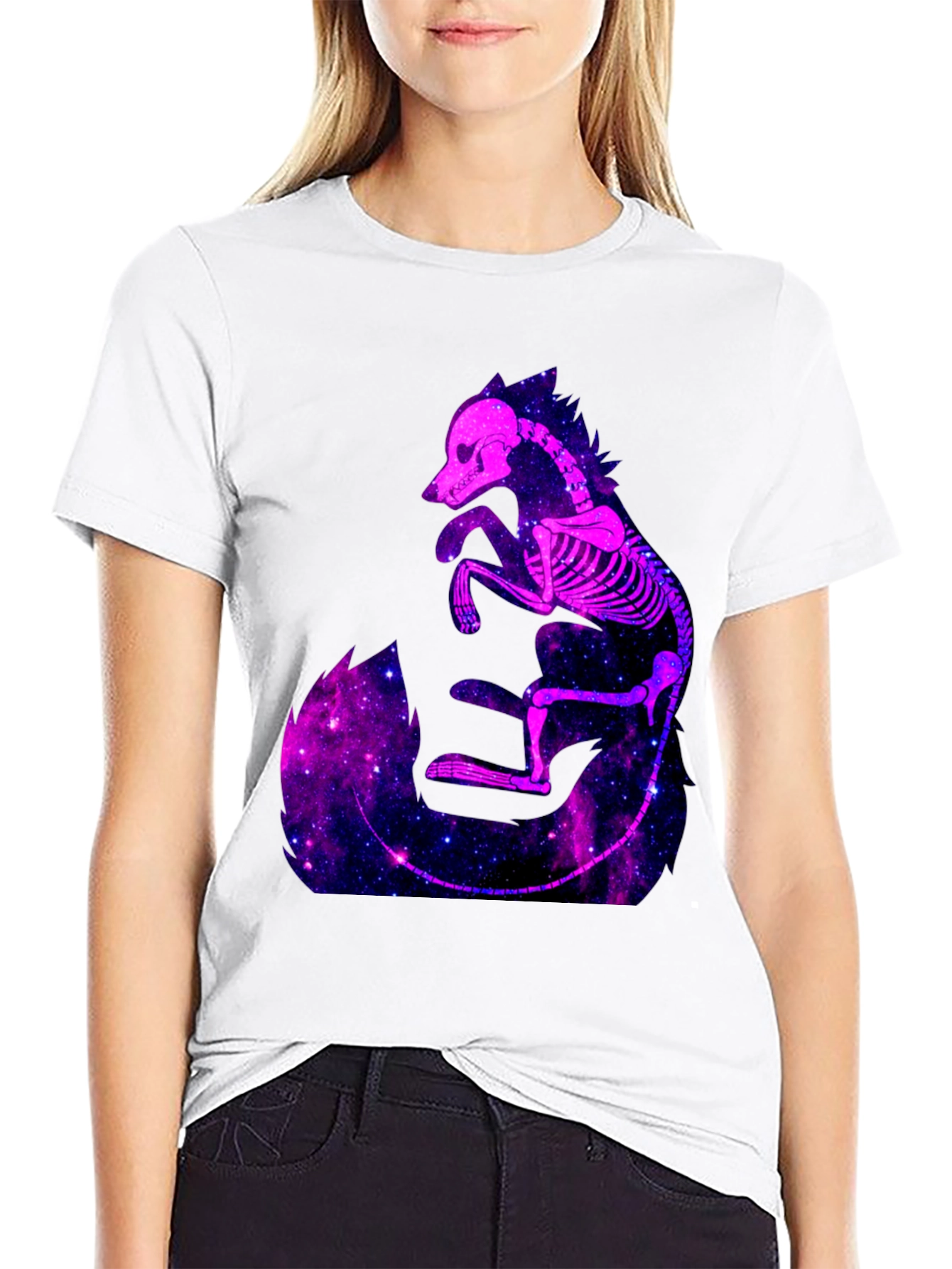 Galaxy Fox Skeleton Graphic Tee - Black