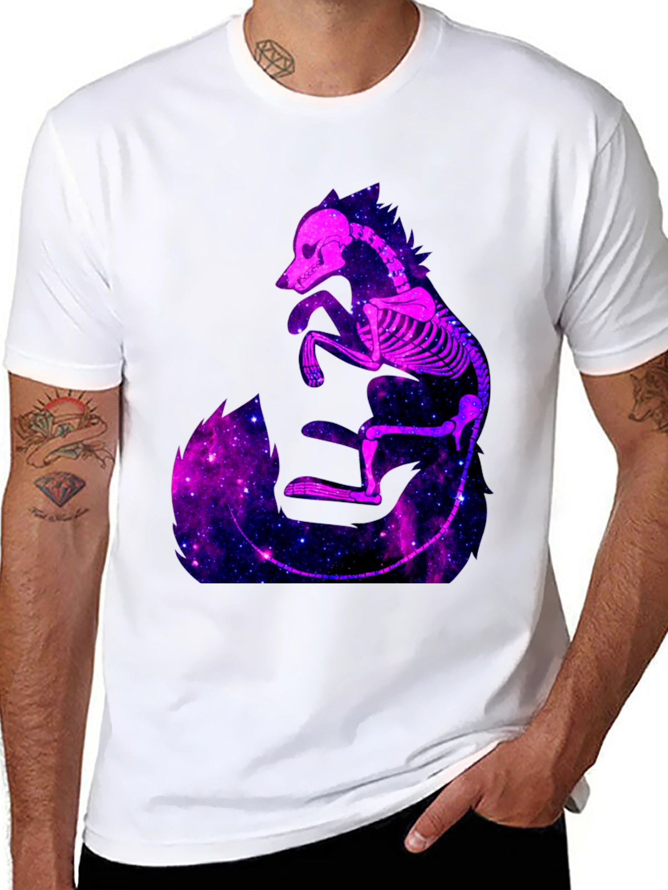 Galaxy Fox Skeleton Graphic Tee - Black