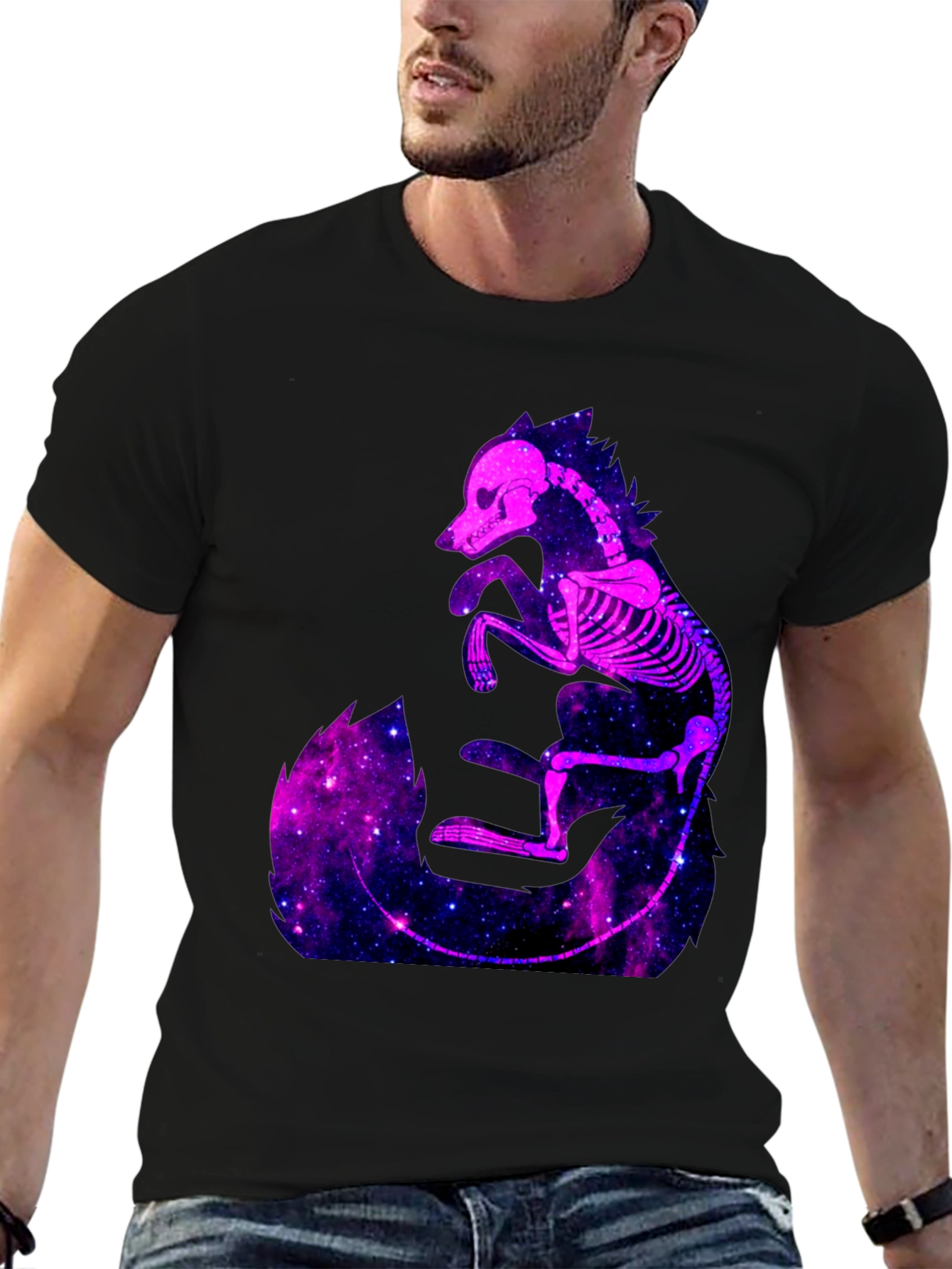 Galaxy Fox Skeleton Graphic Tee - Black