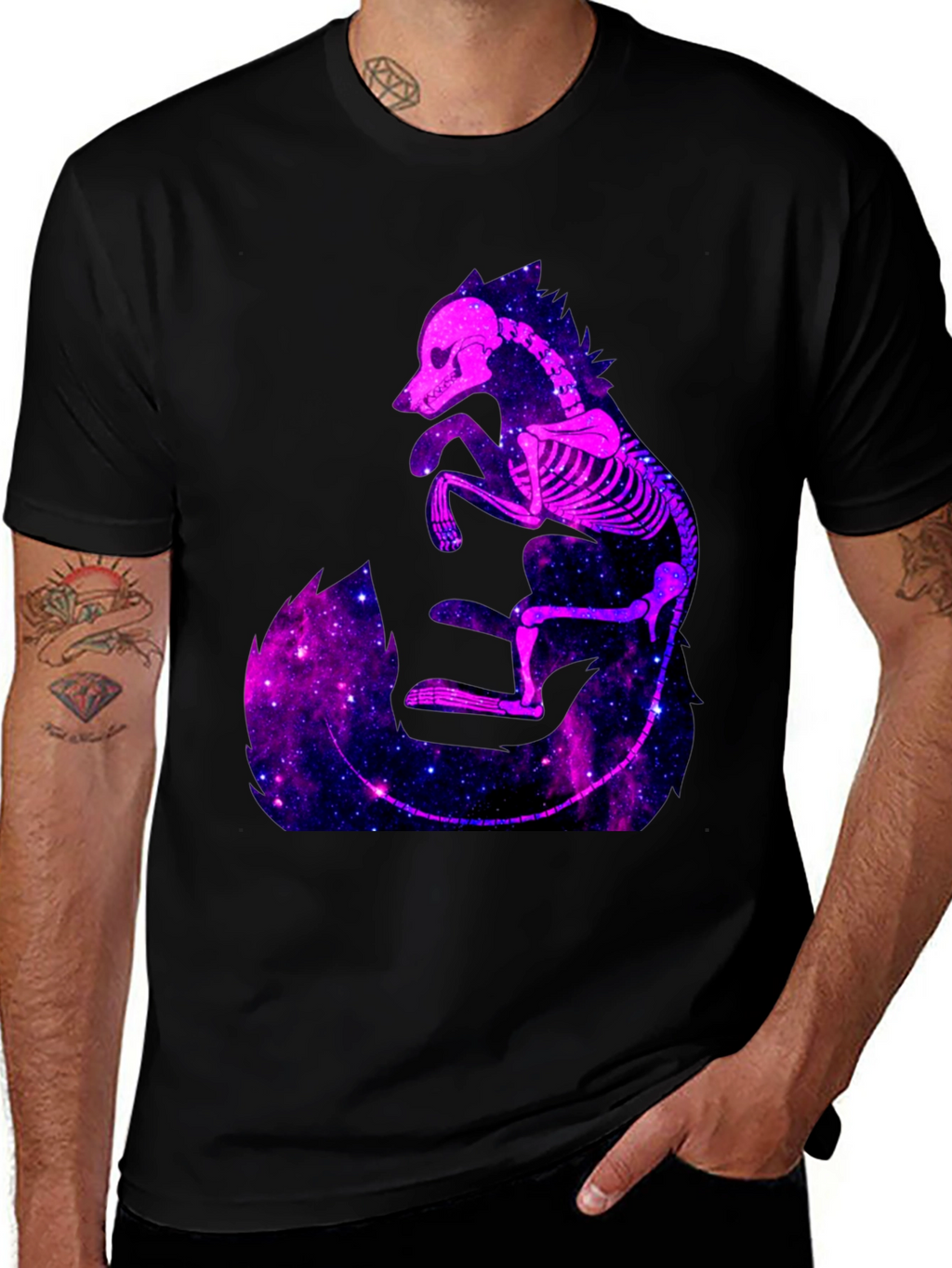 Galaxy Fox Skeleton Graphic Tee - Black