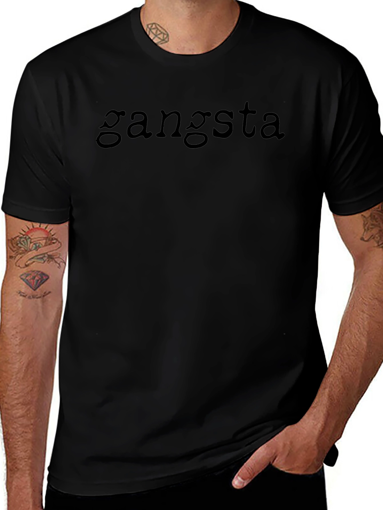 Gangsta Text Graphic Black T-Shirt