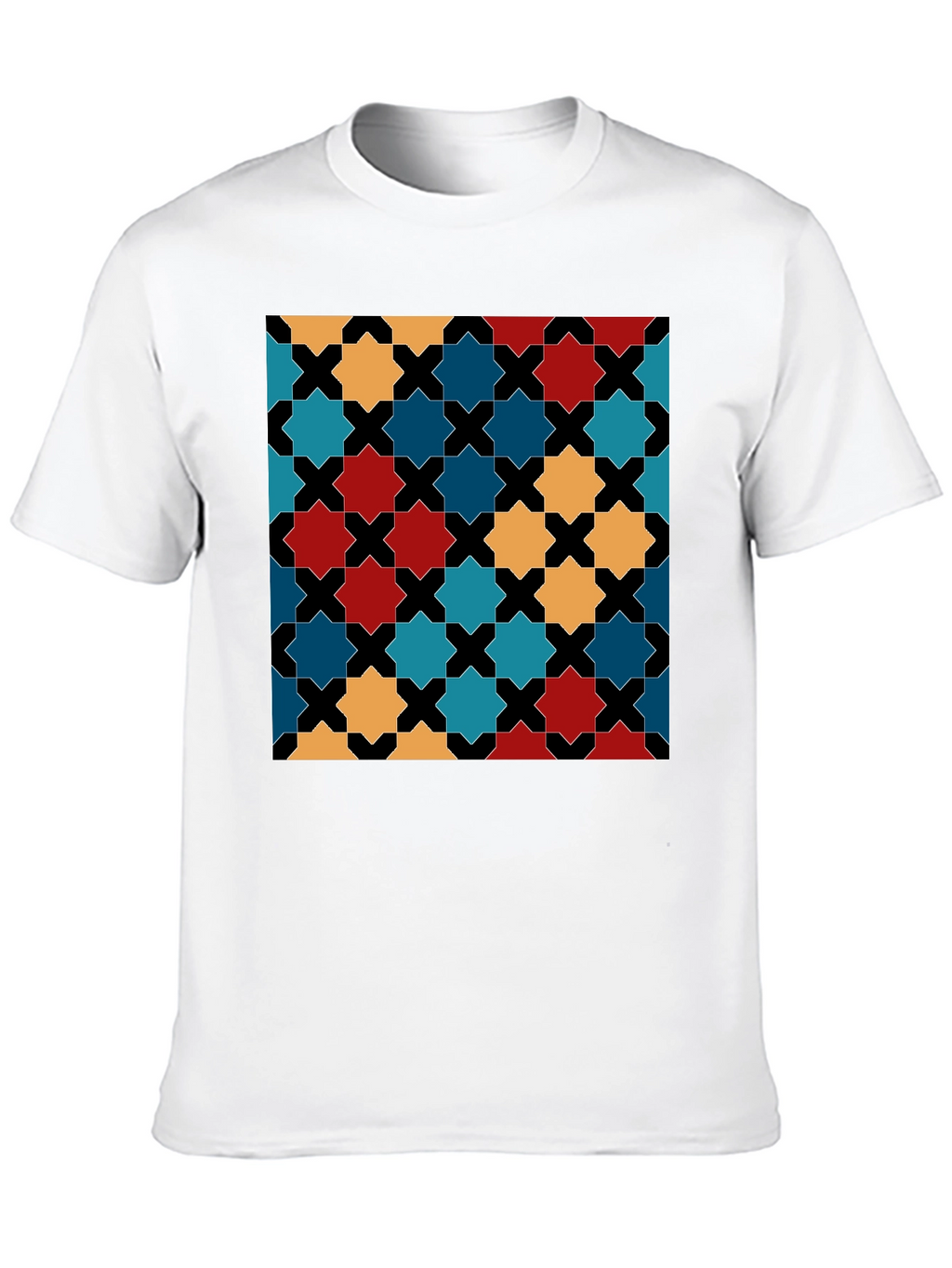 Geometric Star Pattern Black T-Shirt