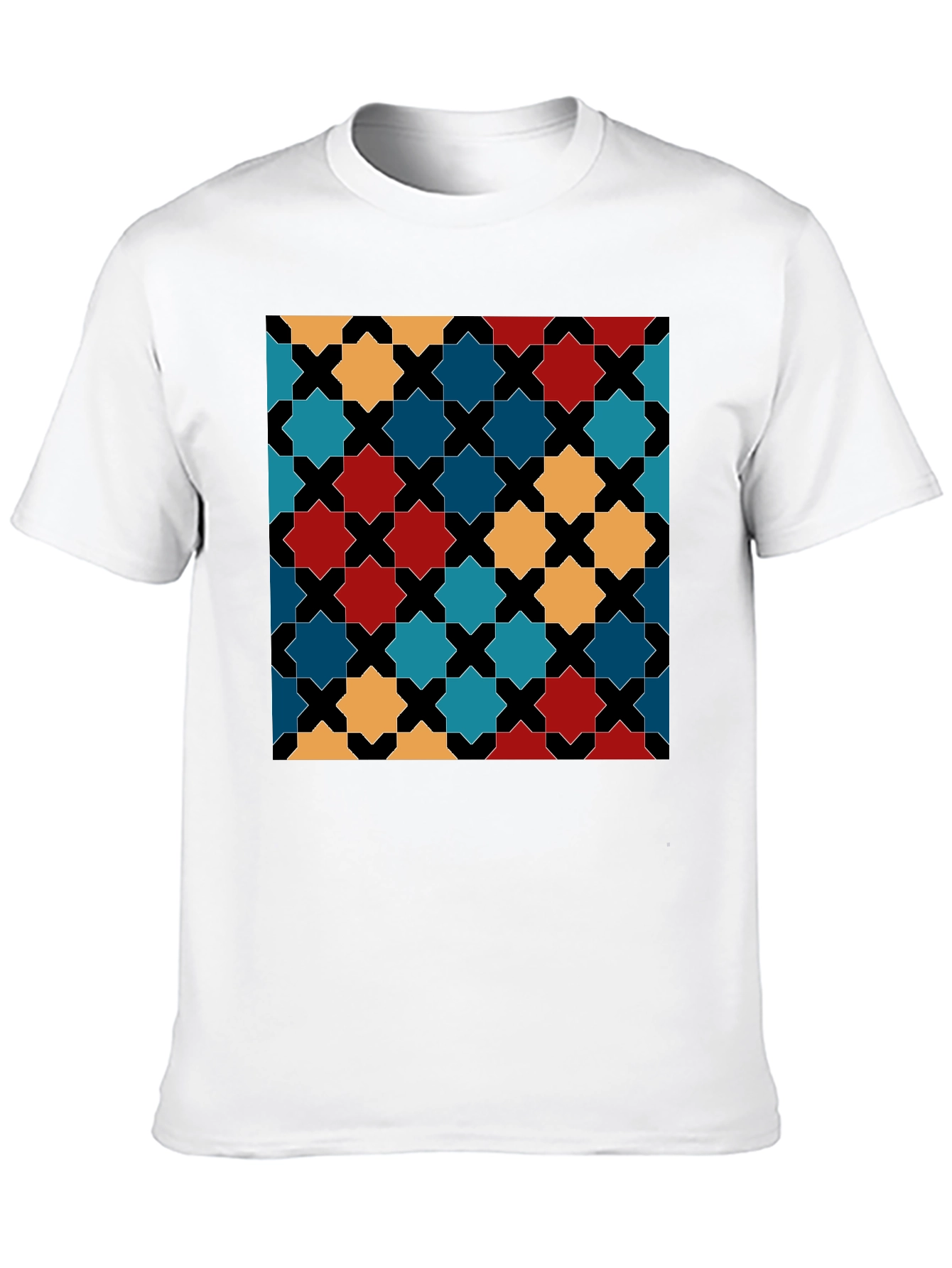 Geometric Star Pattern Black T-Shirt