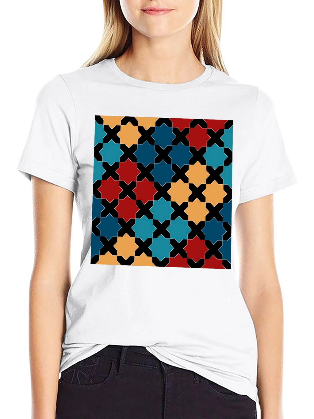 Geometric Star Pattern Black T-Shirt
