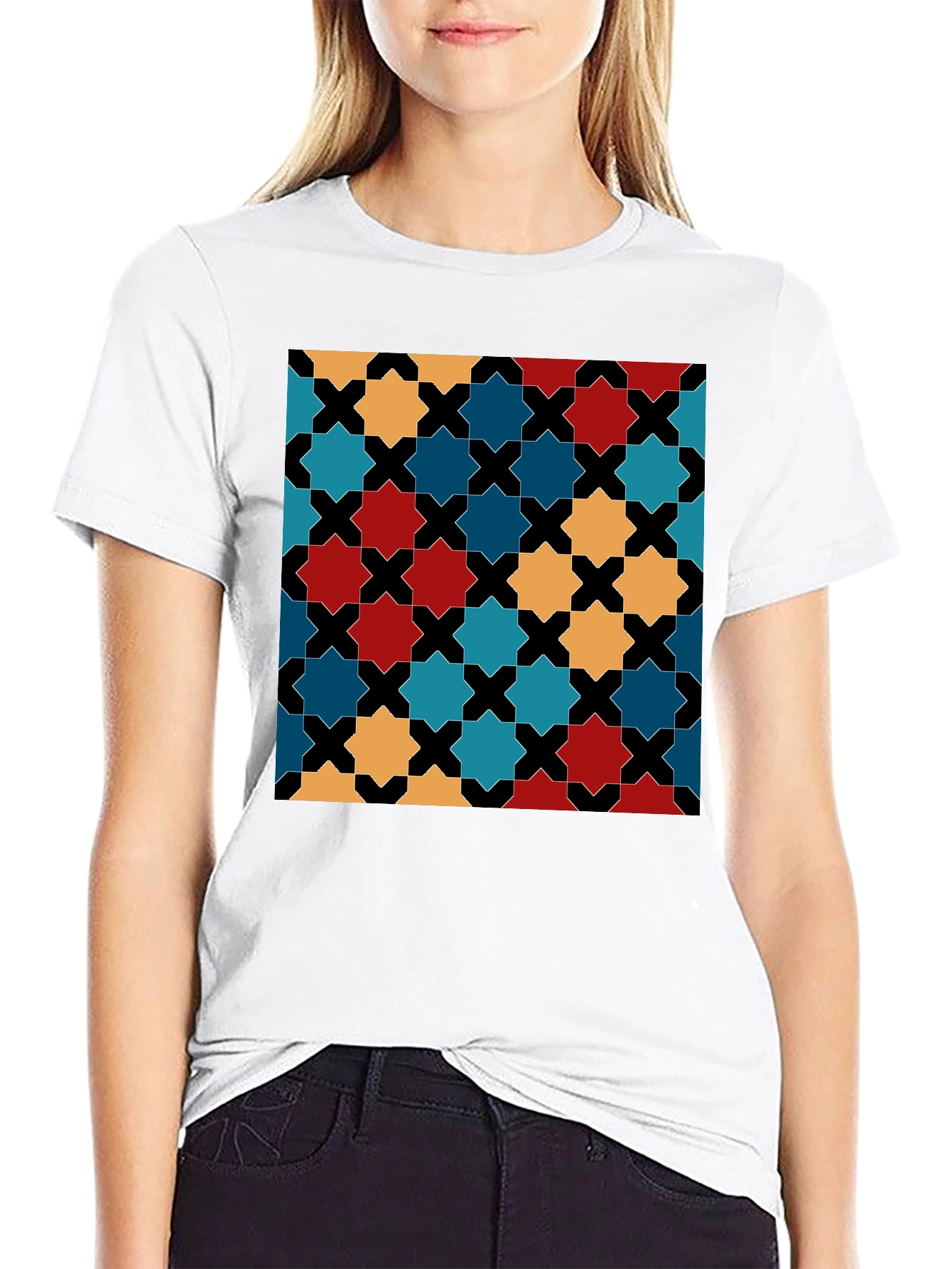 Geometric Star Pattern Black T-Shirt