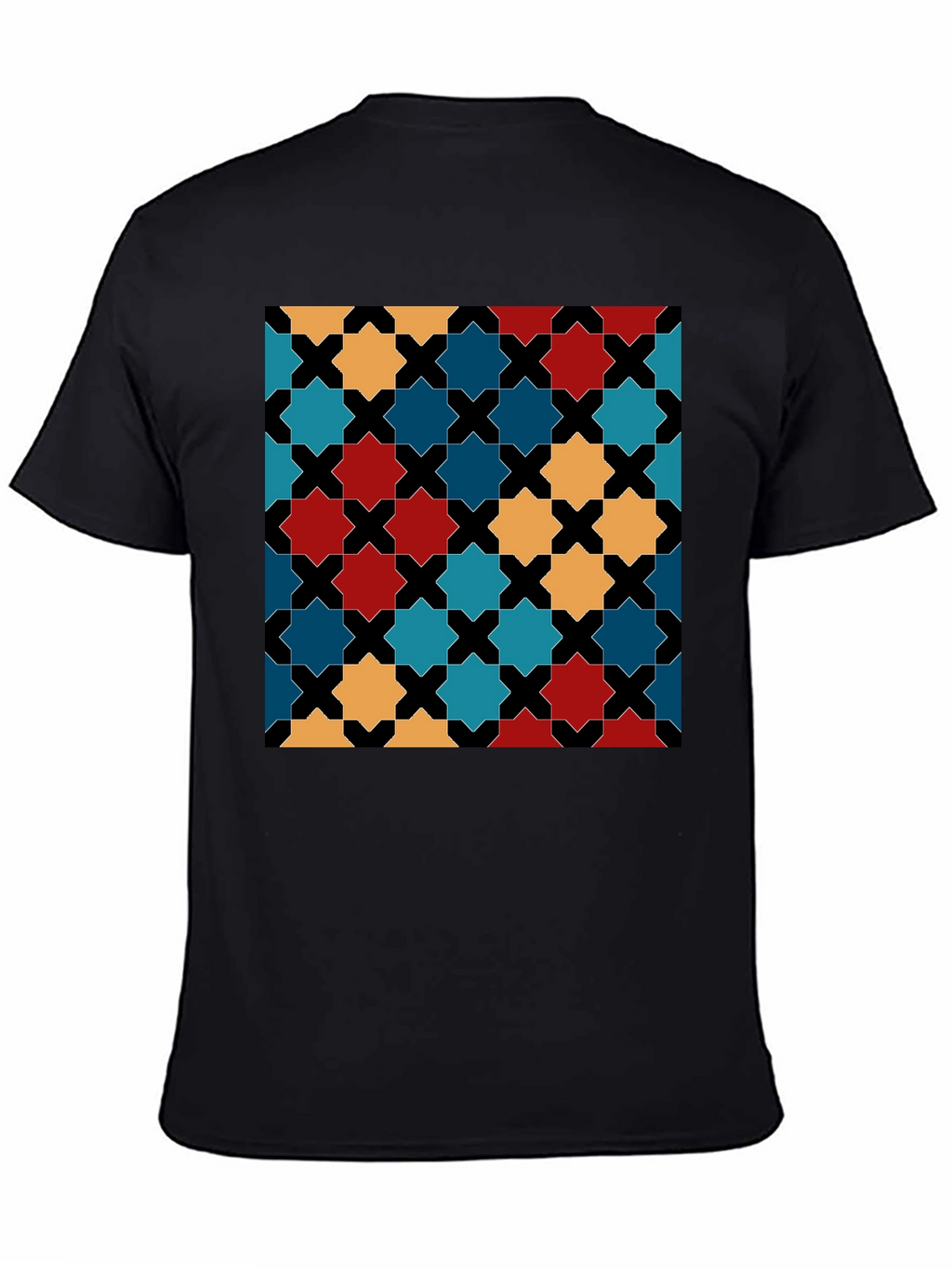 Geometric Star Pattern Black T-Shirt