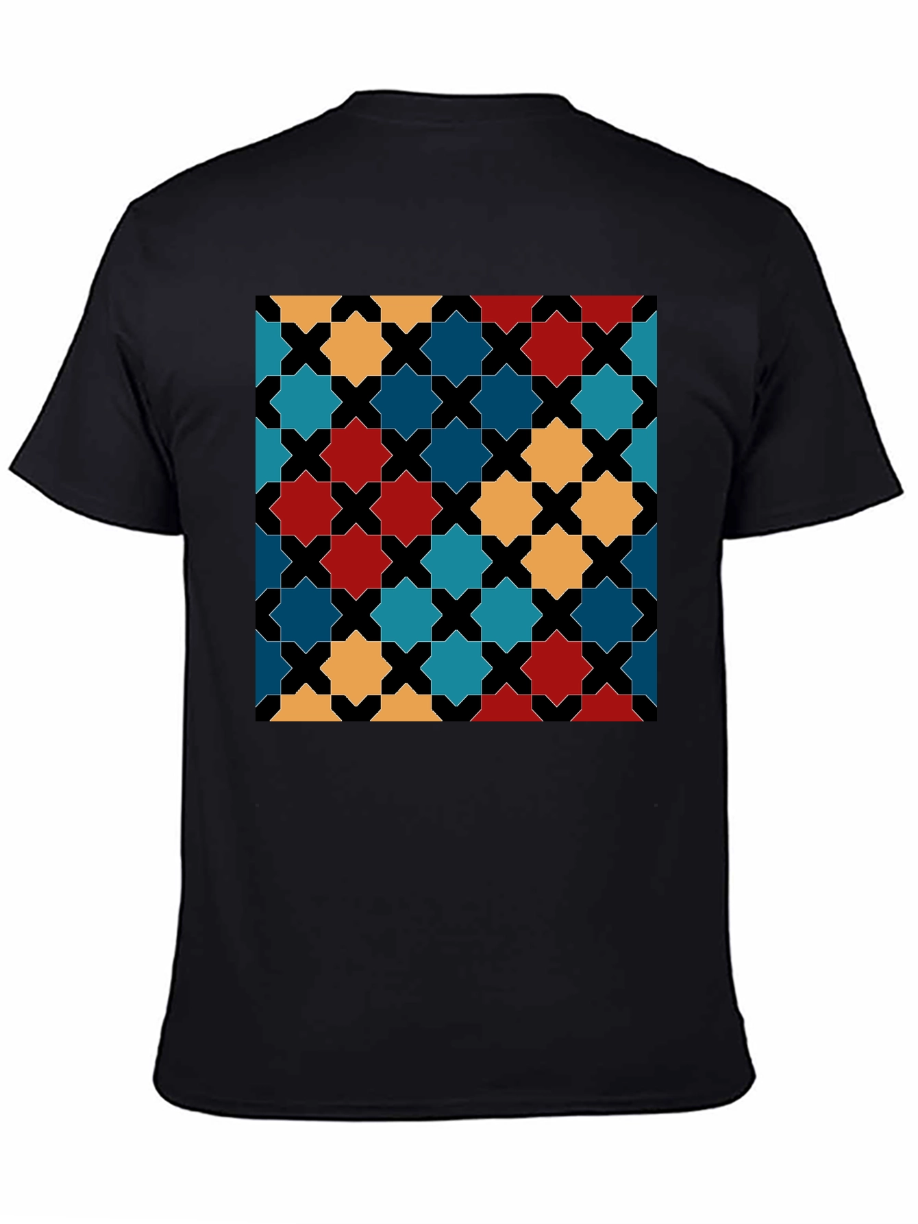 Geometric Star Pattern Black T-Shirt
