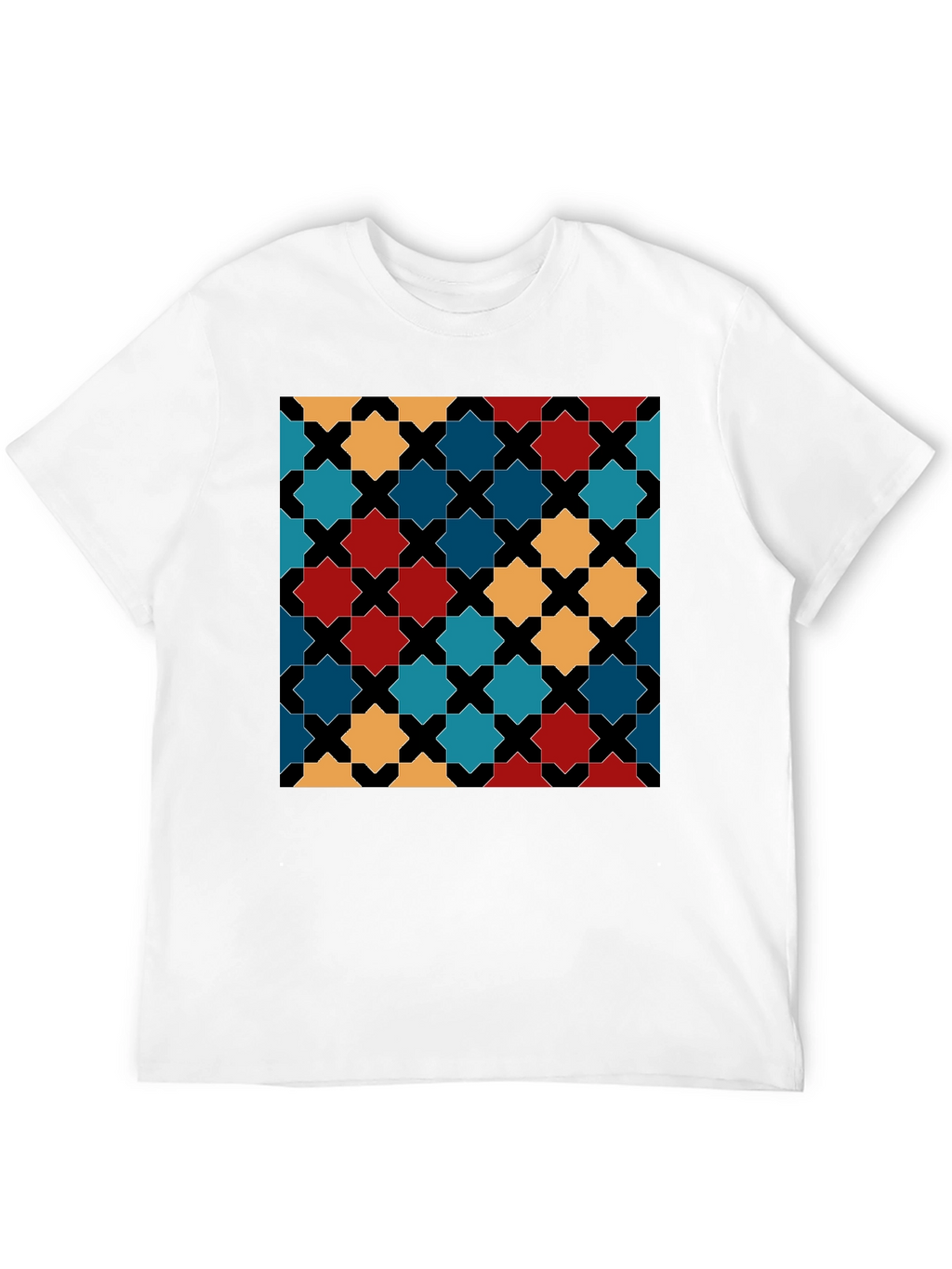 Geometric Star Pattern Black T-Shirt