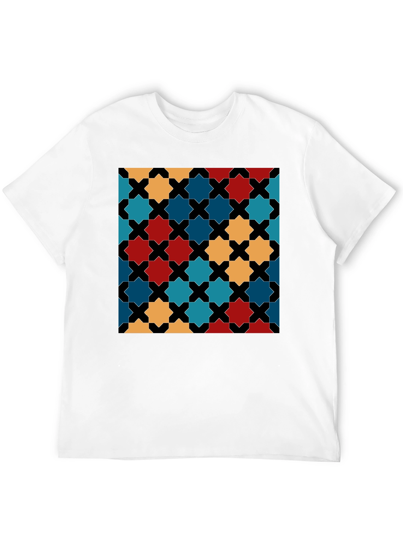 Geometric Star Pattern Black T-Shirt