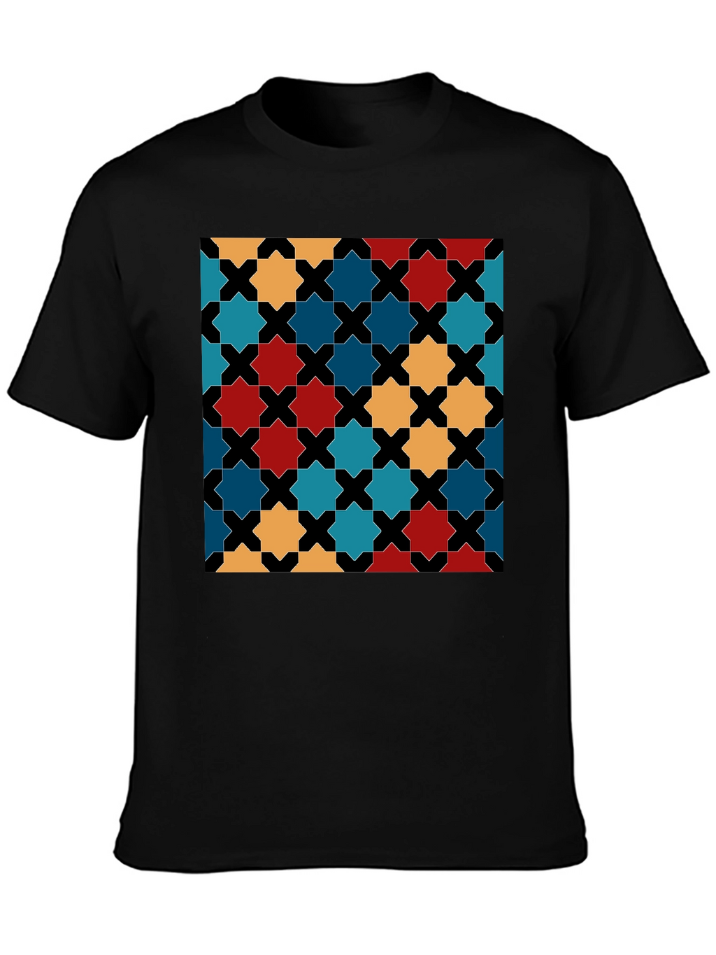 Geometric Star Pattern Black T-Shirt