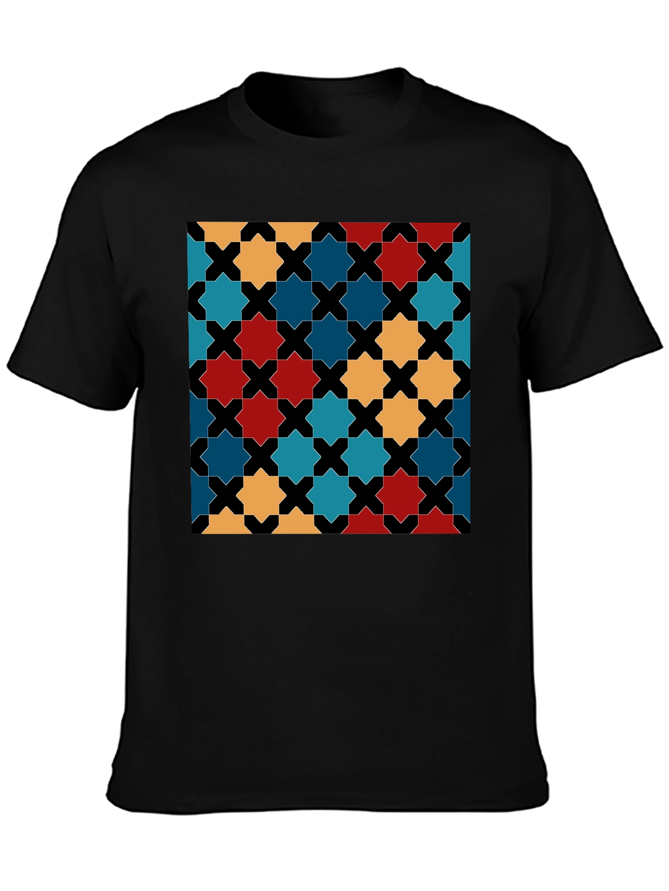 Geometric Star Pattern Black T-Shirt