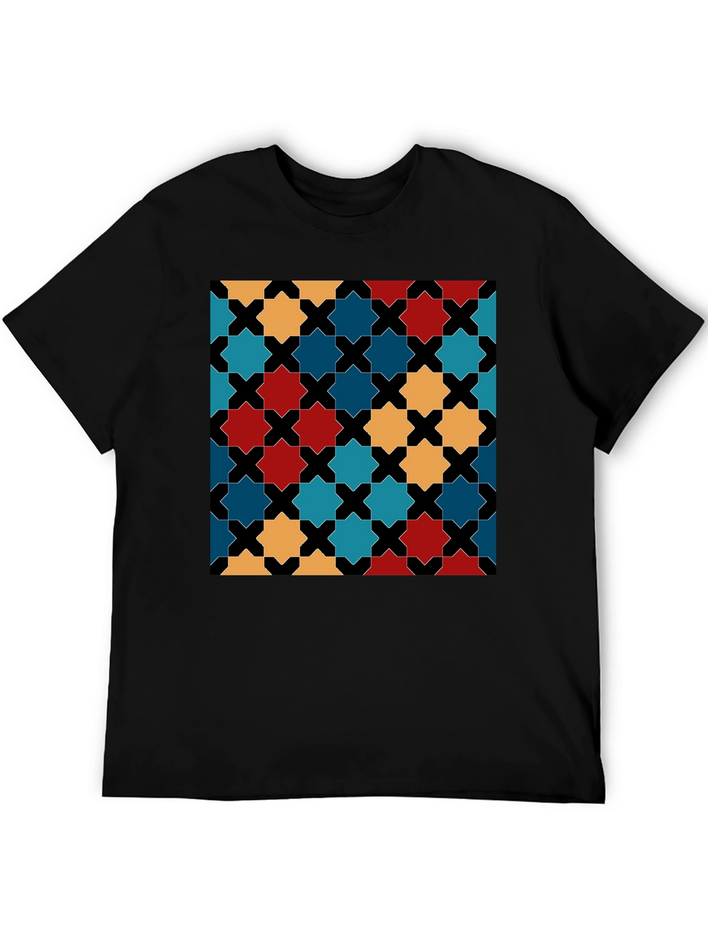 Geometric Star Pattern Black T-Shirt
