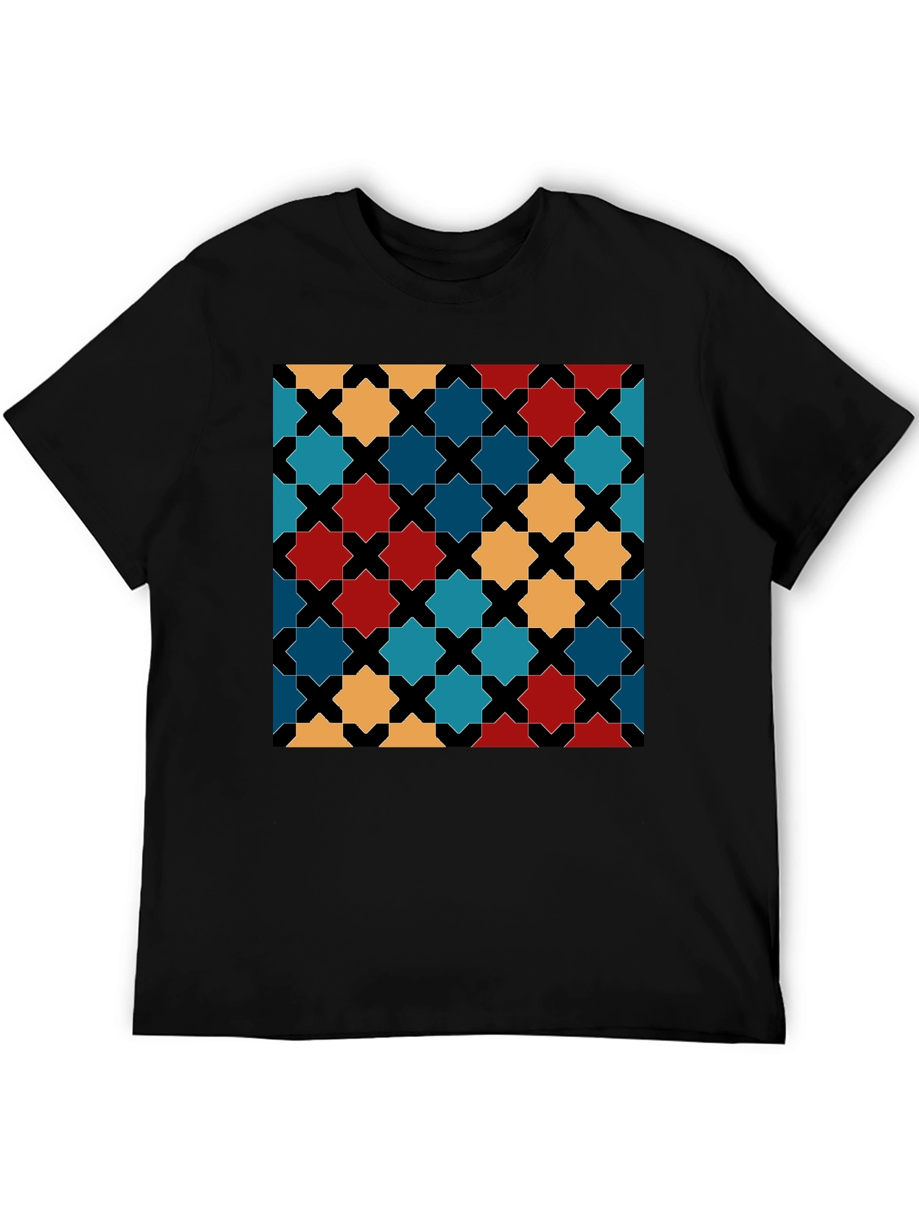 Geometric Star Pattern Black T-Shirt