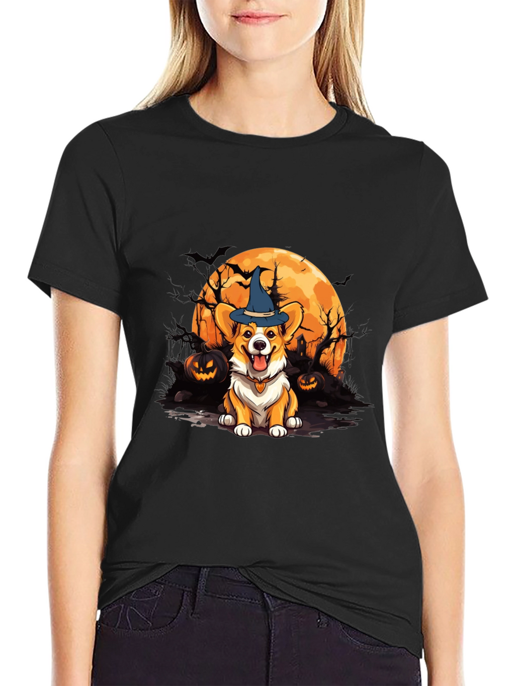 Halloween Corgi Witch T-Shirt