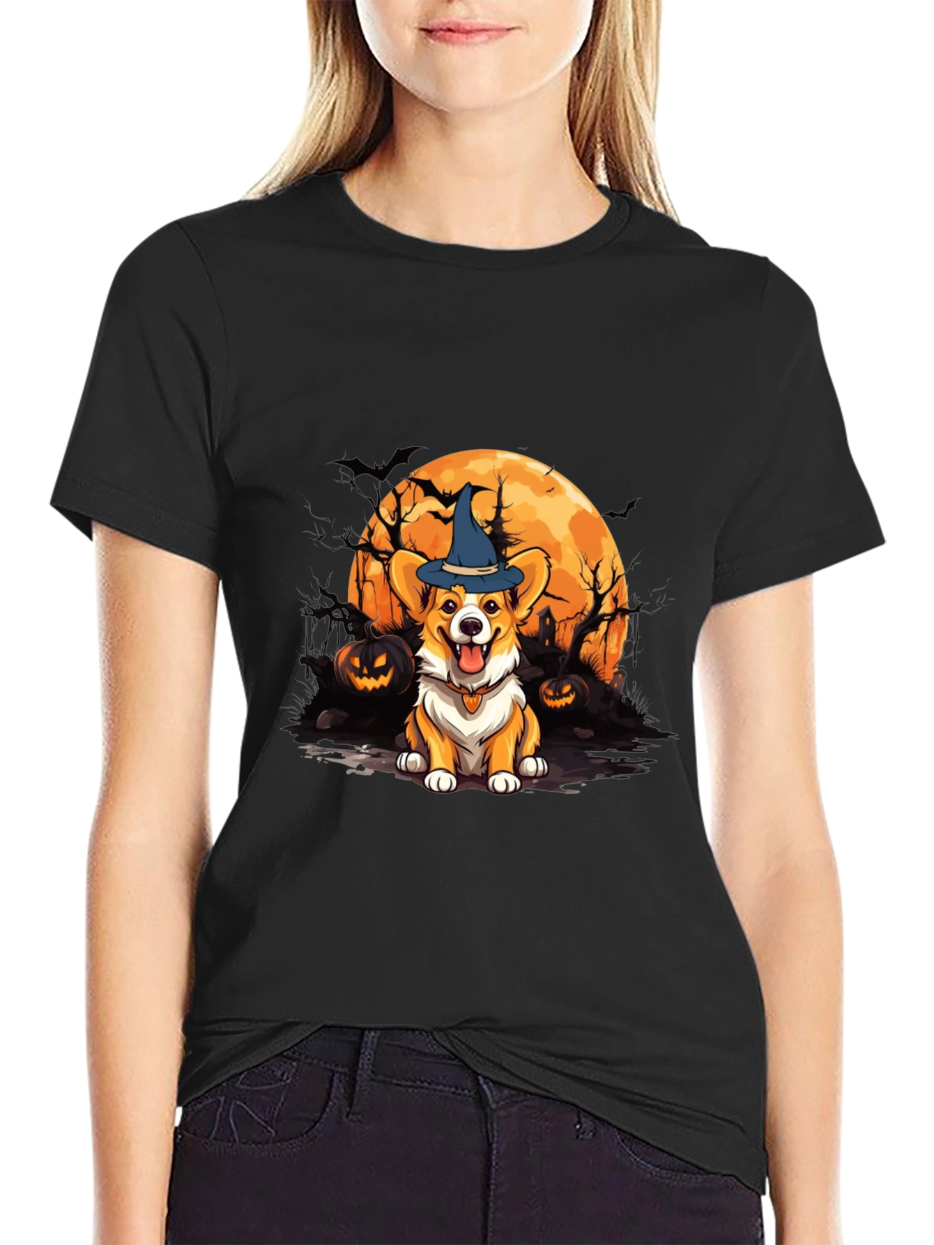 Halloween Corgi Witch T-Shirt