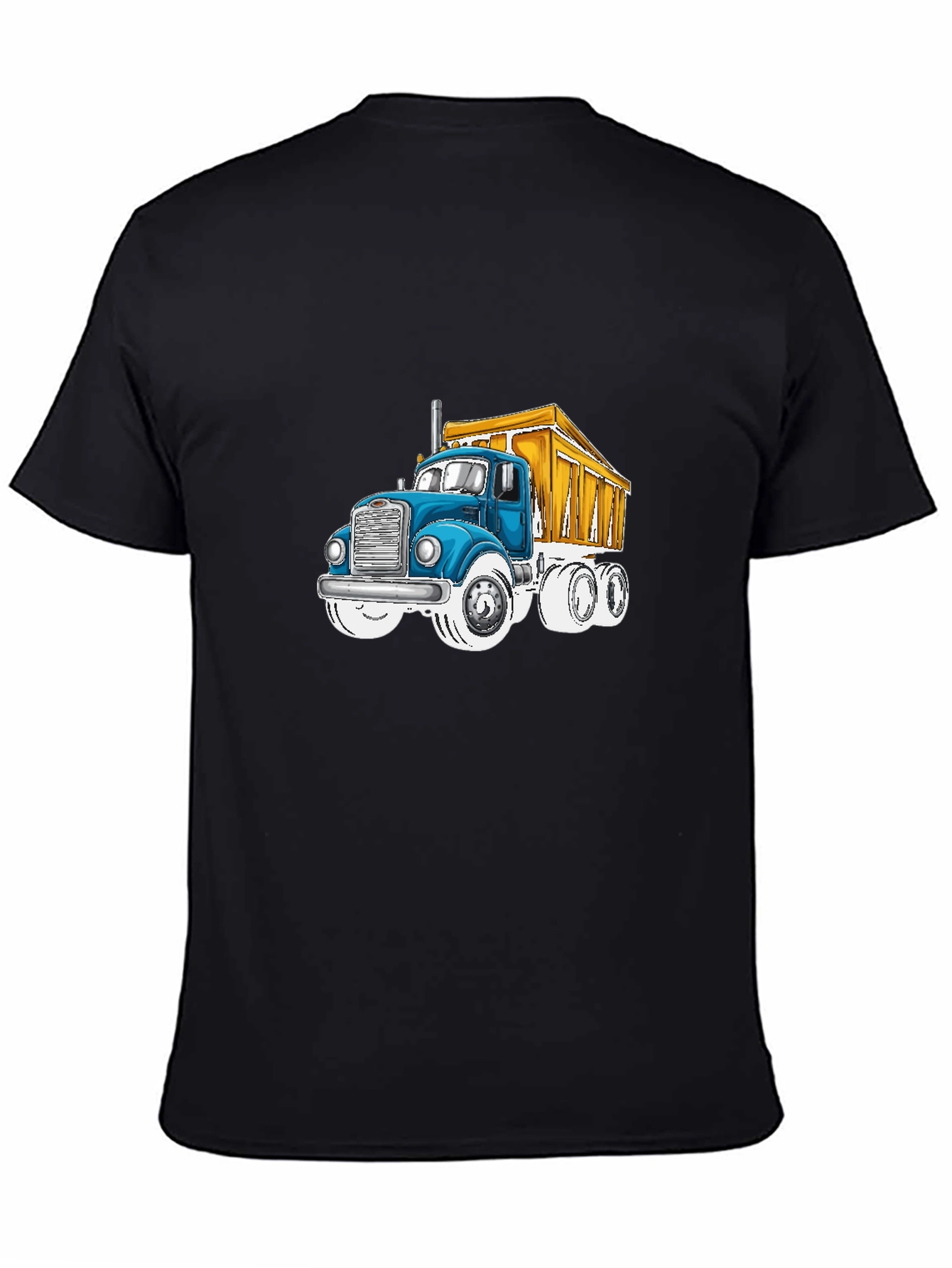 Cartoon Truck Graphic Tee - Black Cotton T-Shirt