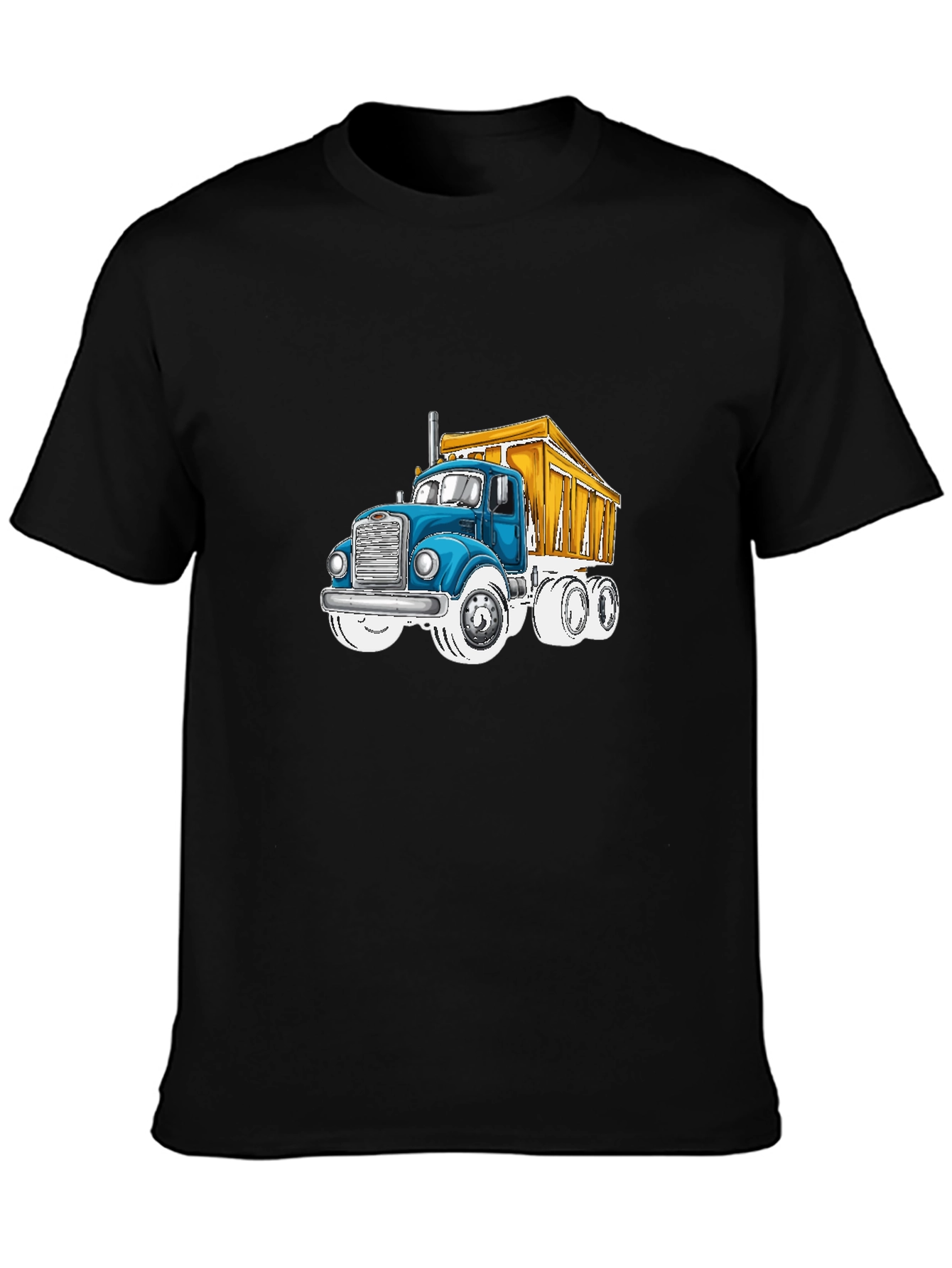 Cartoon Truck Graphic Tee - Black Cotton T-Shirt