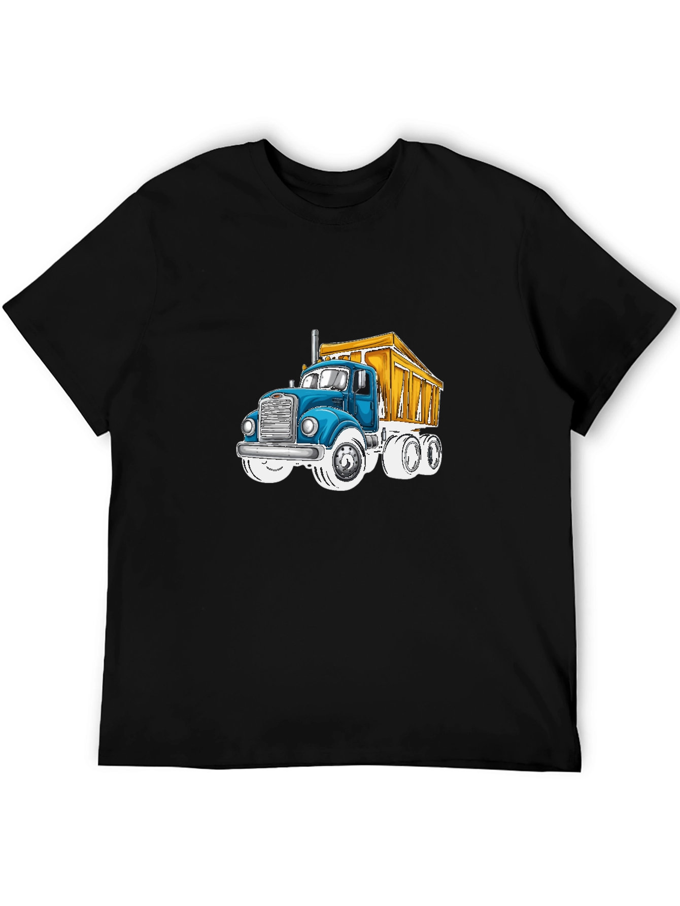 Cartoon Truck Graphic Tee - Black Cotton T-Shirt