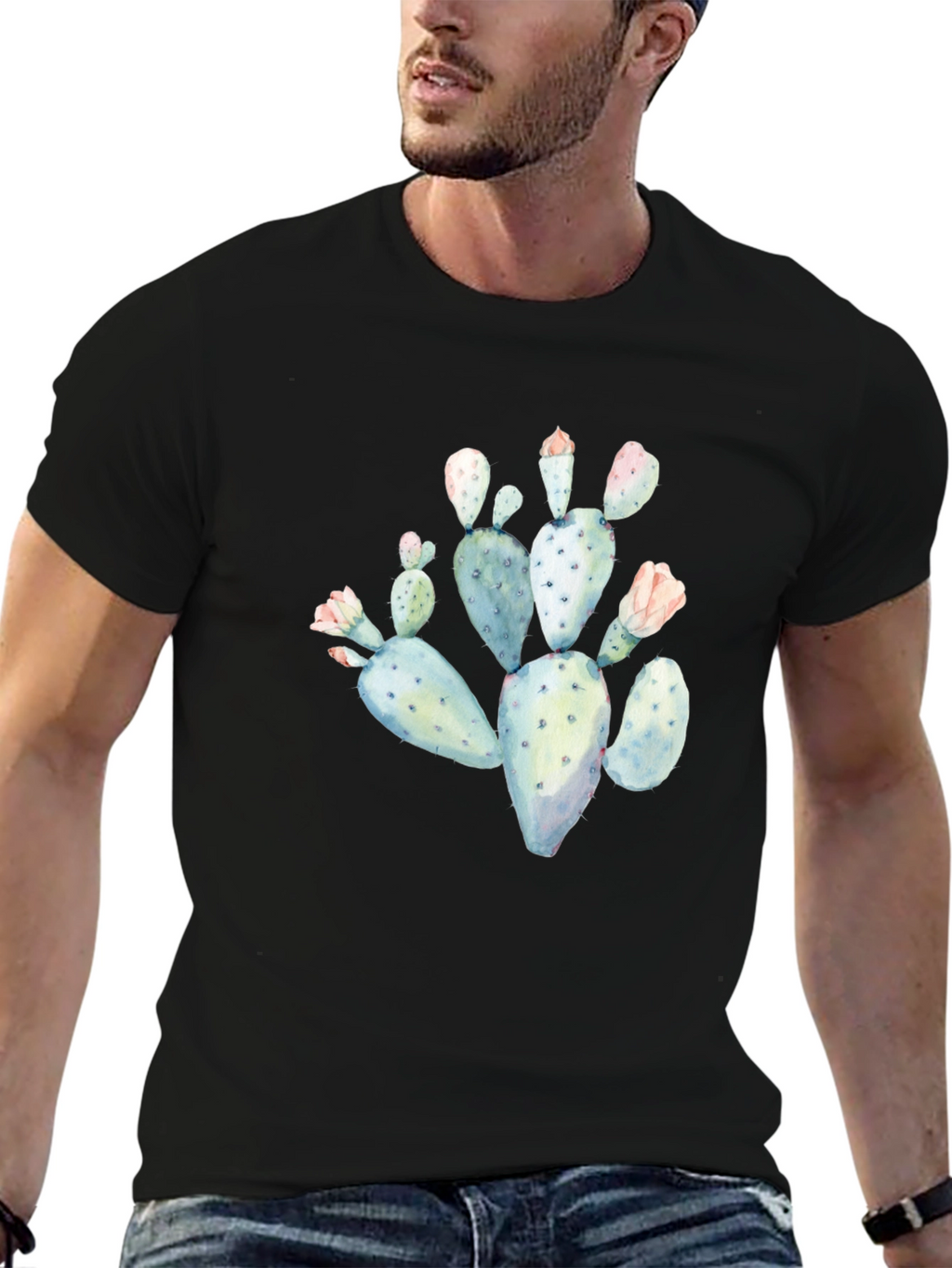 Cactus Graphic Tee - Black Cotton T-Shirt