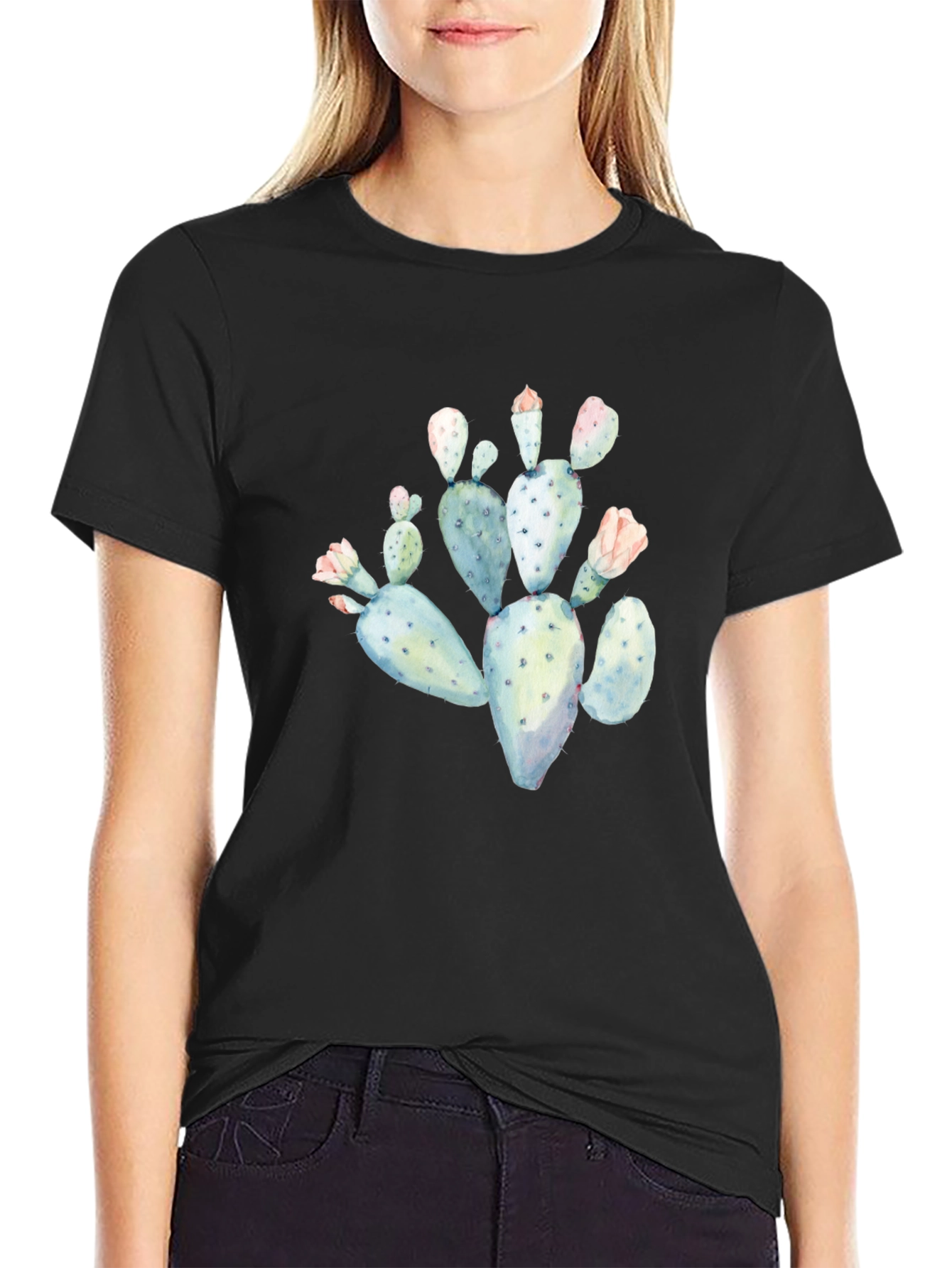 Cactus Graphic Tee - Black Cotton T-Shirt