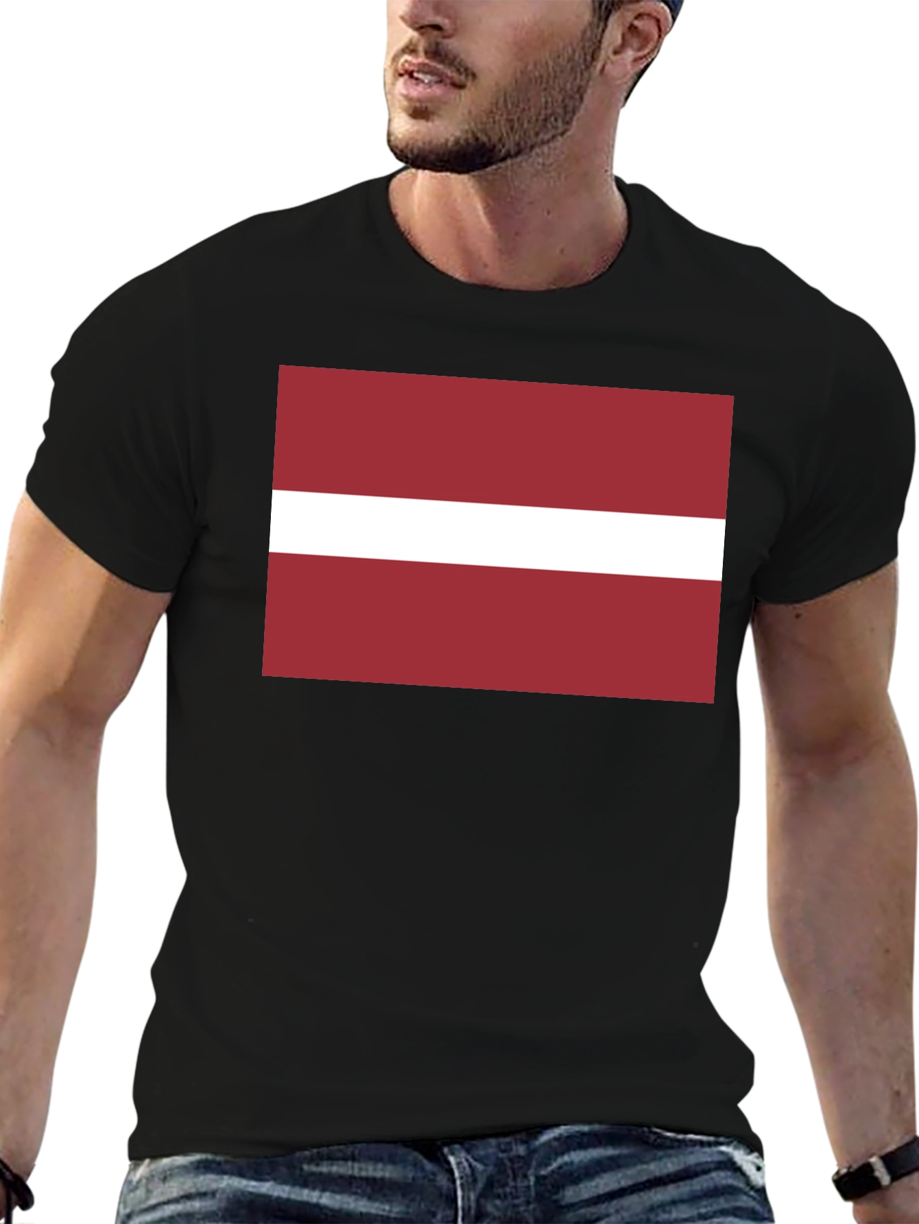 Latvia Flag Graphic T-Shirt - Black
