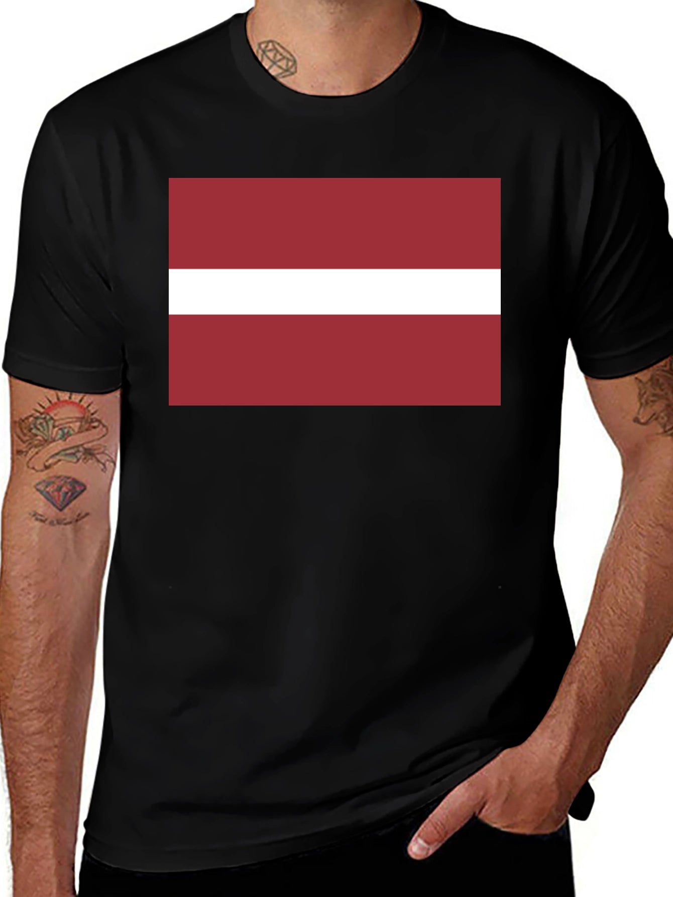 Latvia Flag Graphic T-Shirt - Black
