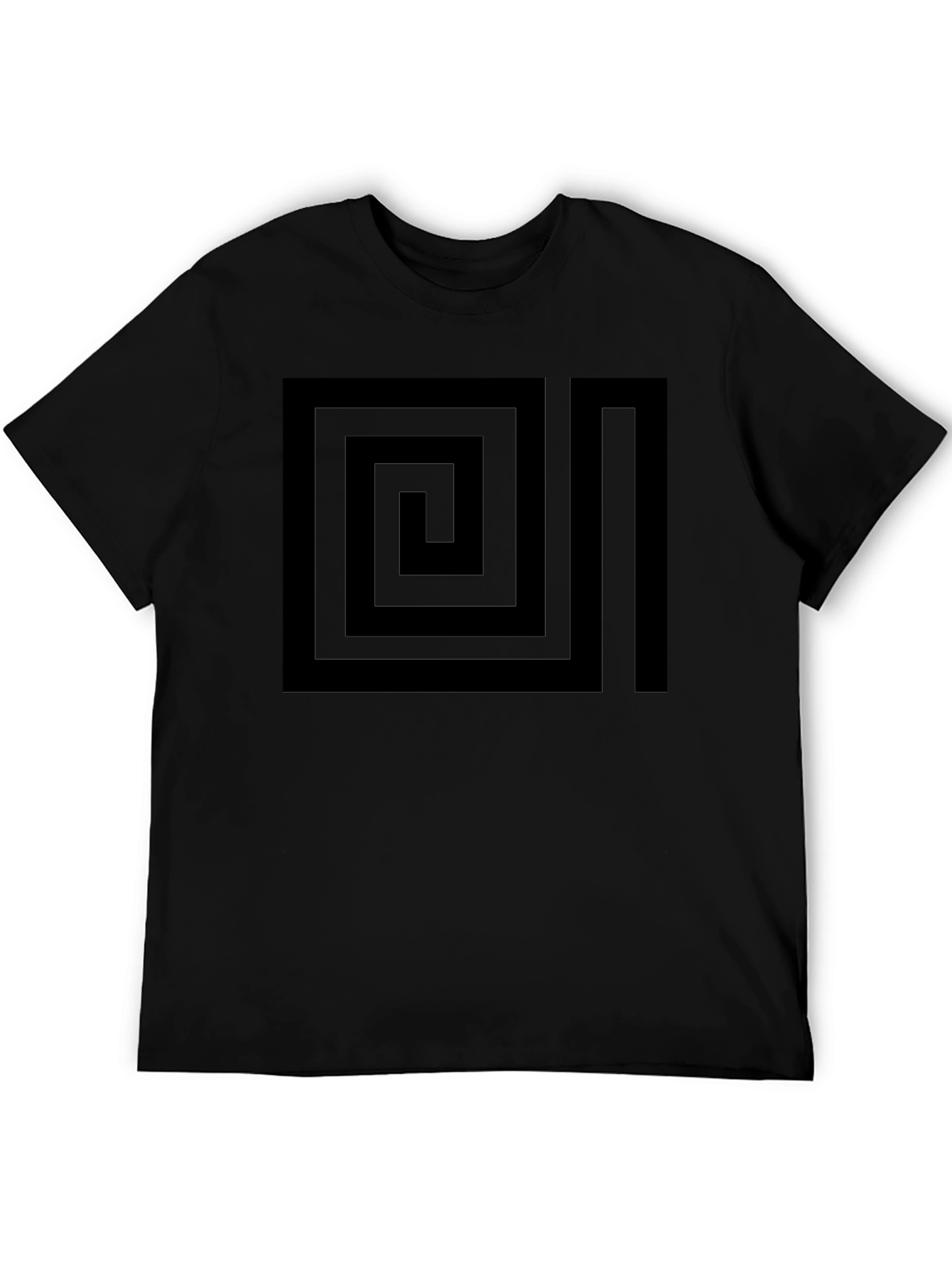 Geometric Maze Design Black T-Shirt