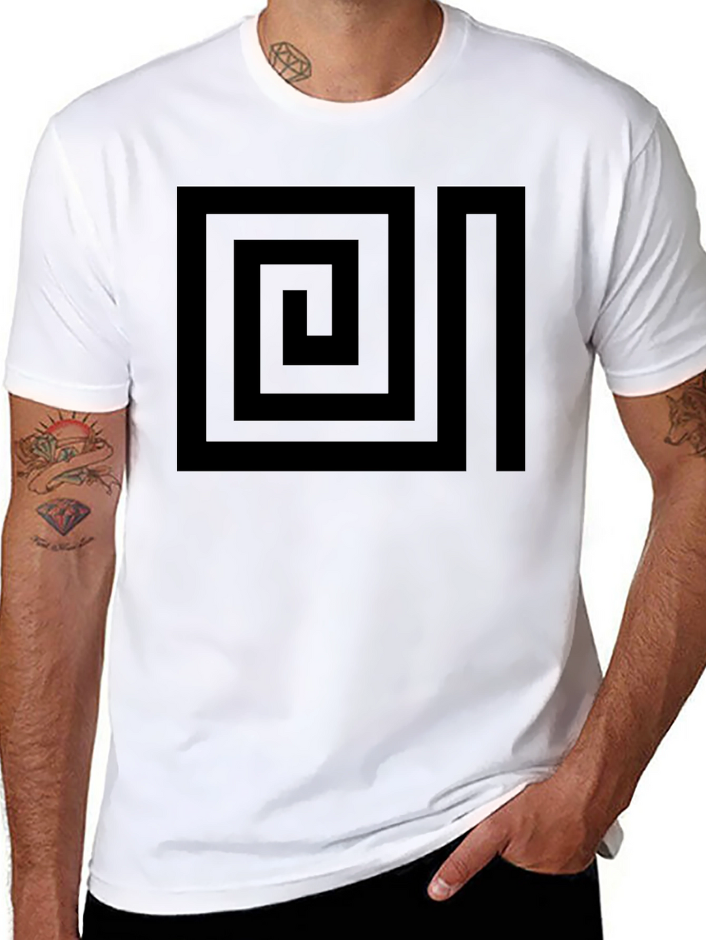 Geometric Maze Design Black T-Shirt