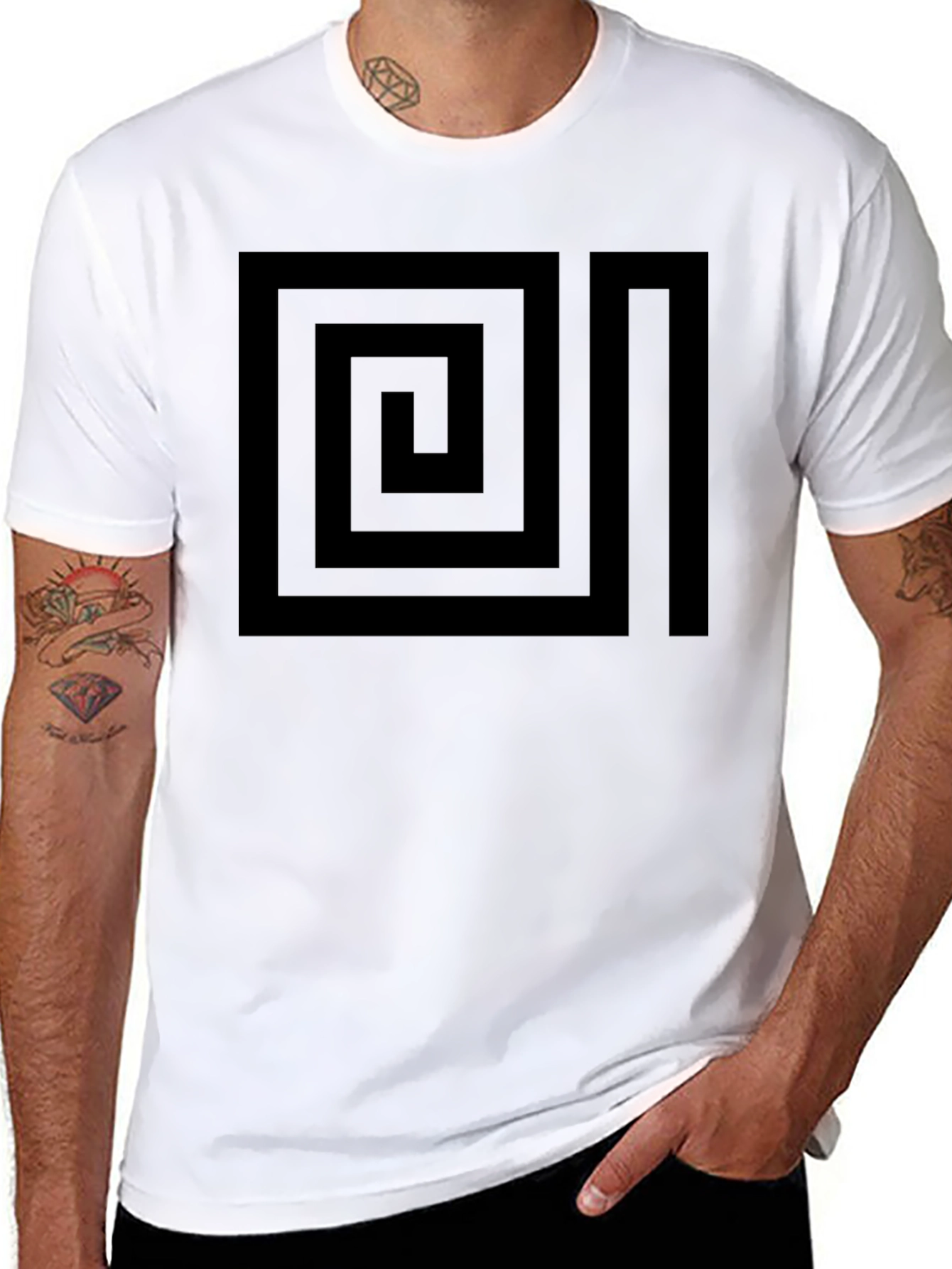 Geometric Maze Design Black T-Shirt