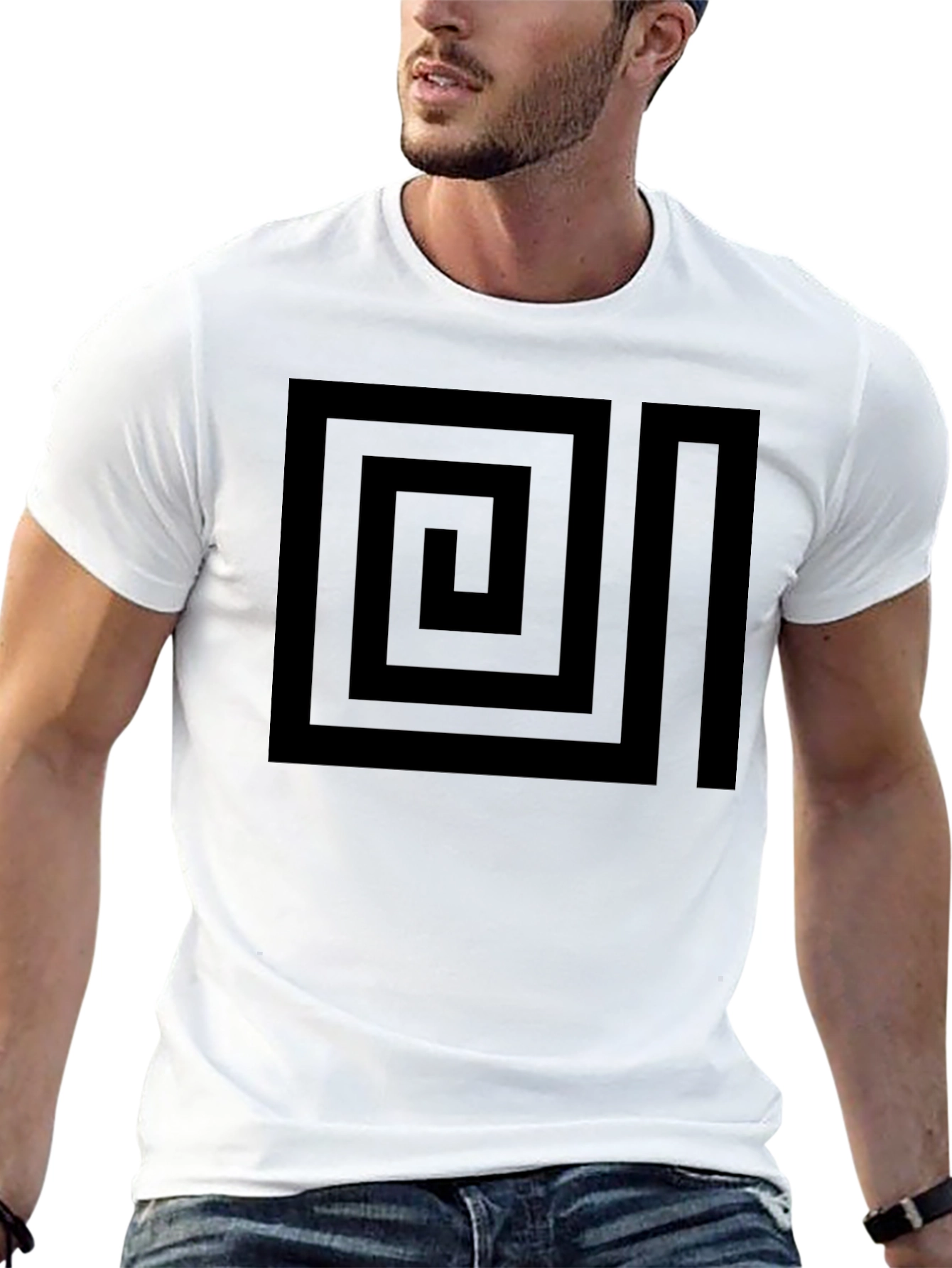 Geometric Maze Design Black T-Shirt