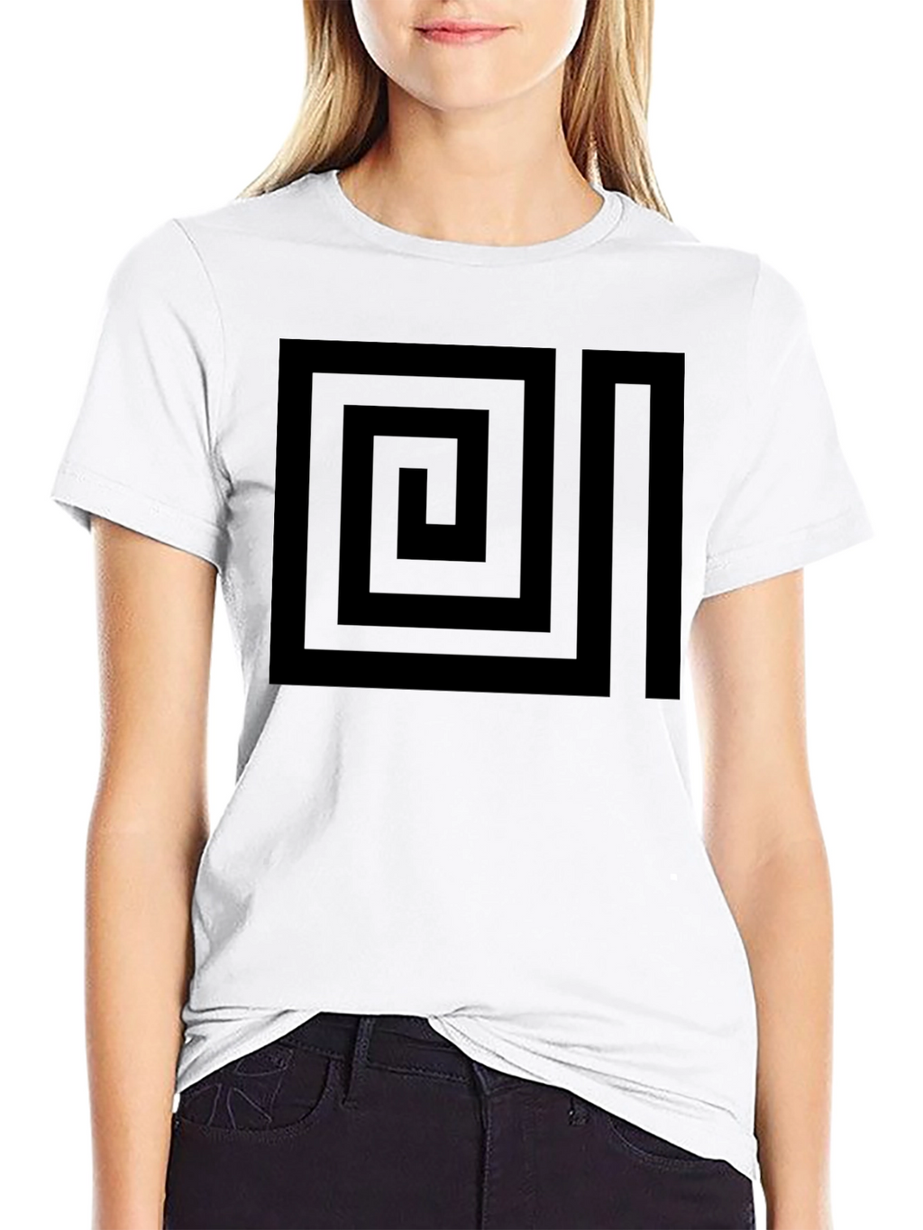 Geometric Maze Design Black T-Shirt