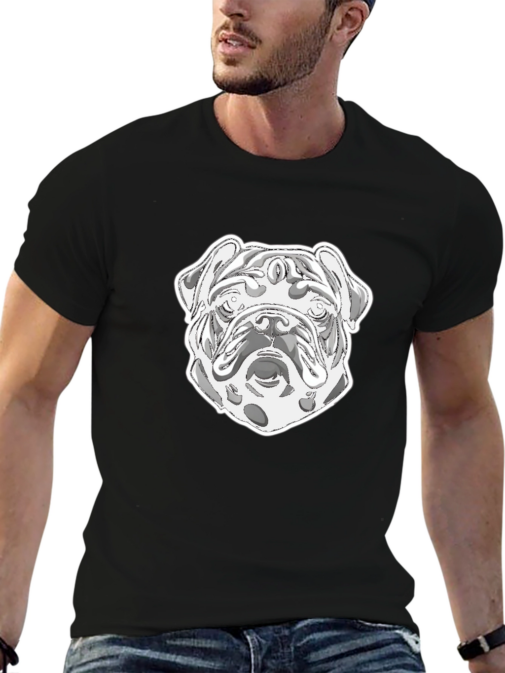 Bulldog Graphic Print Crew Neck T-Shirt