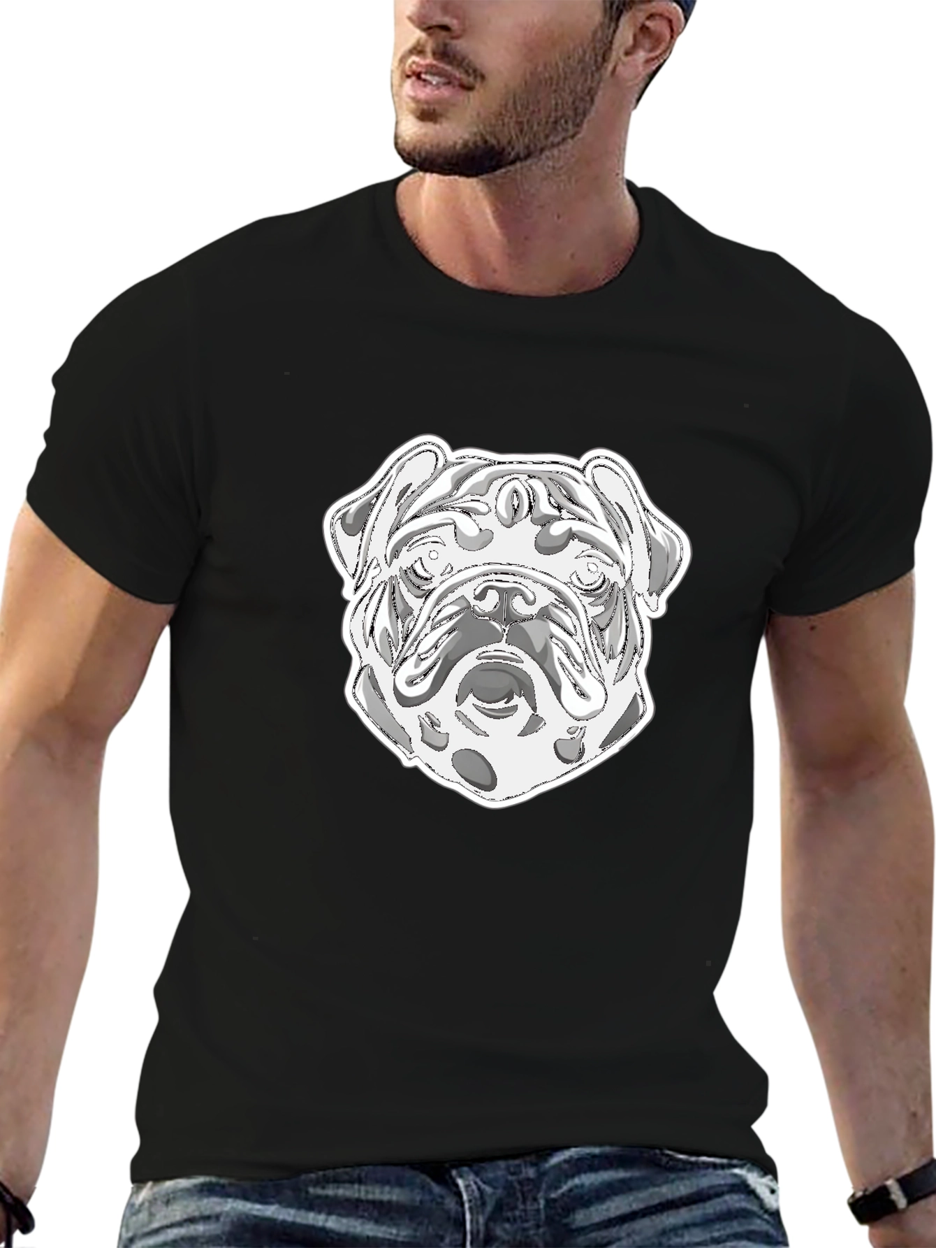 Bulldog Graphic Print Crew Neck T-Shirt
