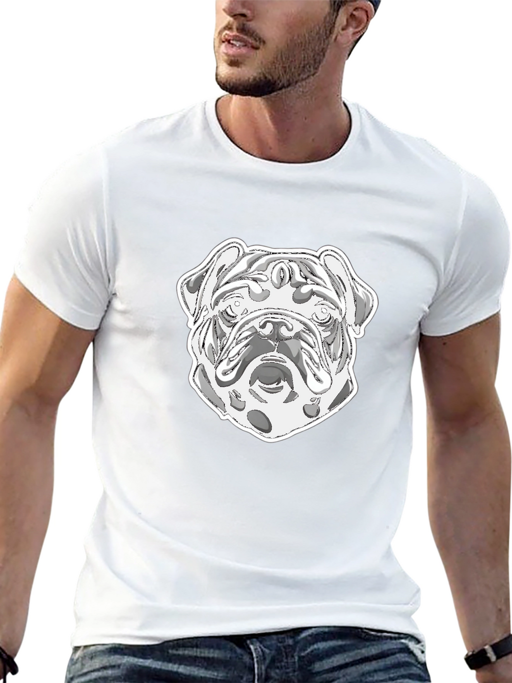 Bulldog Graphic Print Crew Neck T-Shirt