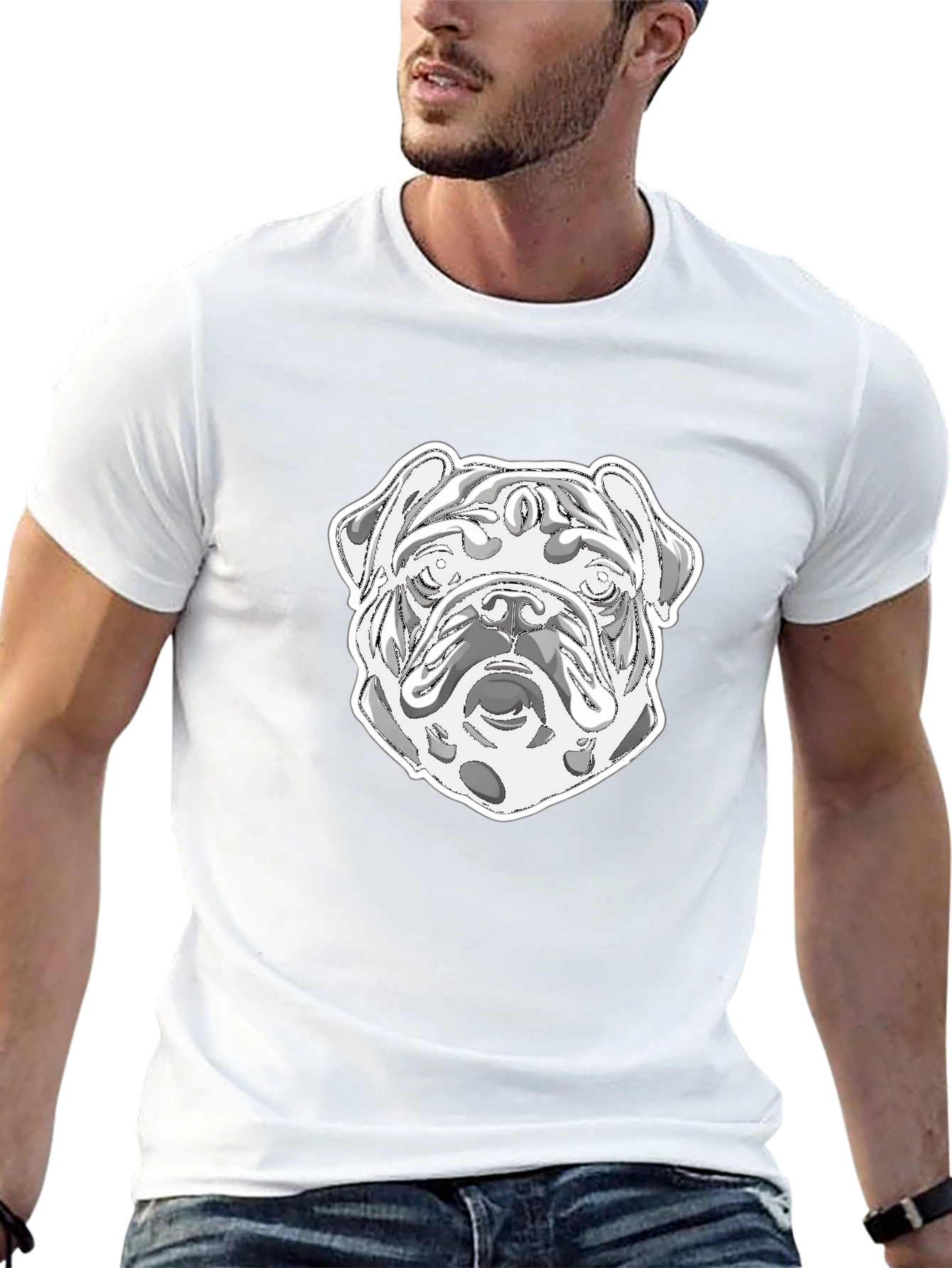 Bulldog Graphic Print Crew Neck T-Shirt