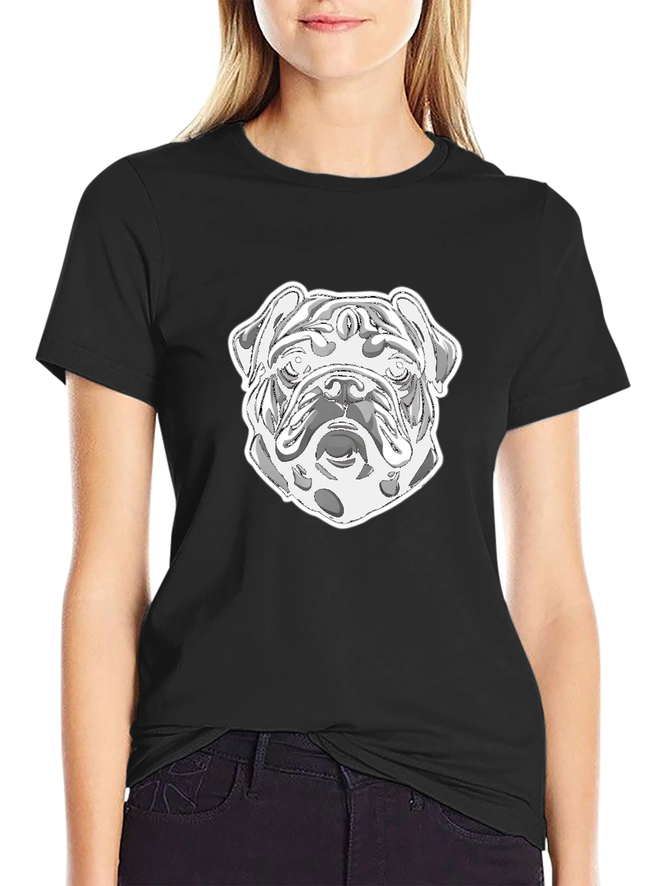 Bulldog Graphic Print Crew Neck T-Shirt