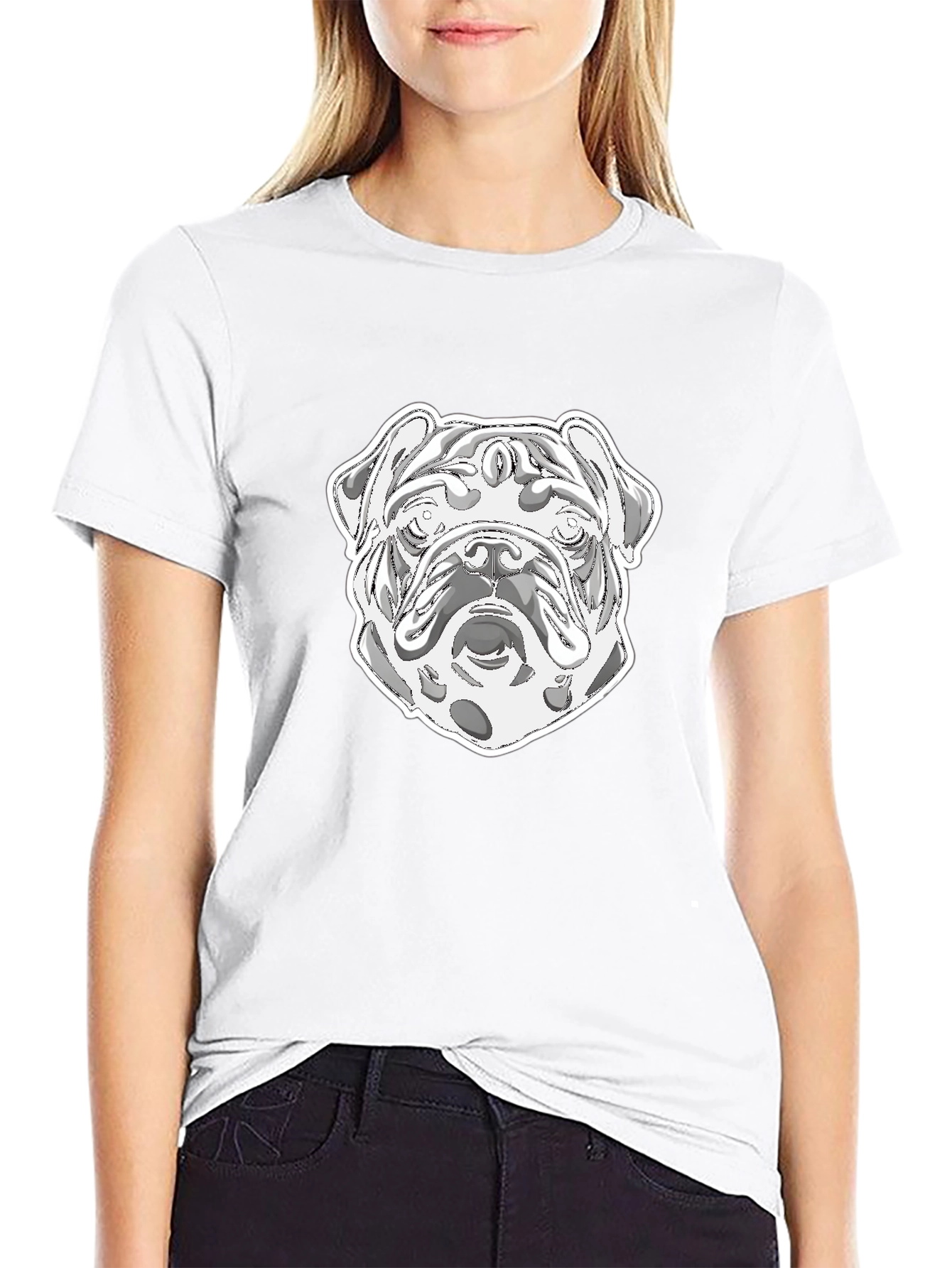 Bulldog Graphic Print Crew Neck T-Shirt