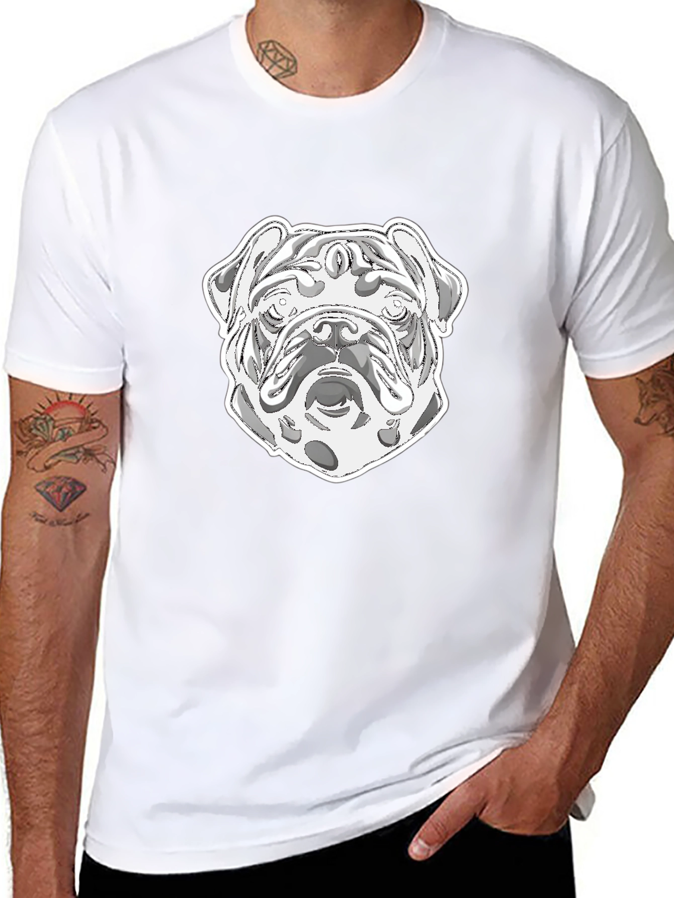 Bulldog Graphic Print Crew Neck T-Shirt