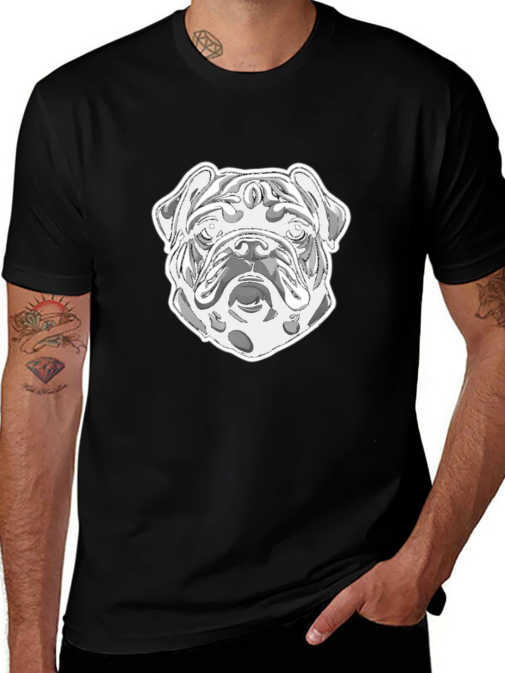 Bulldog Graphic Print Crew Neck T-Shirt