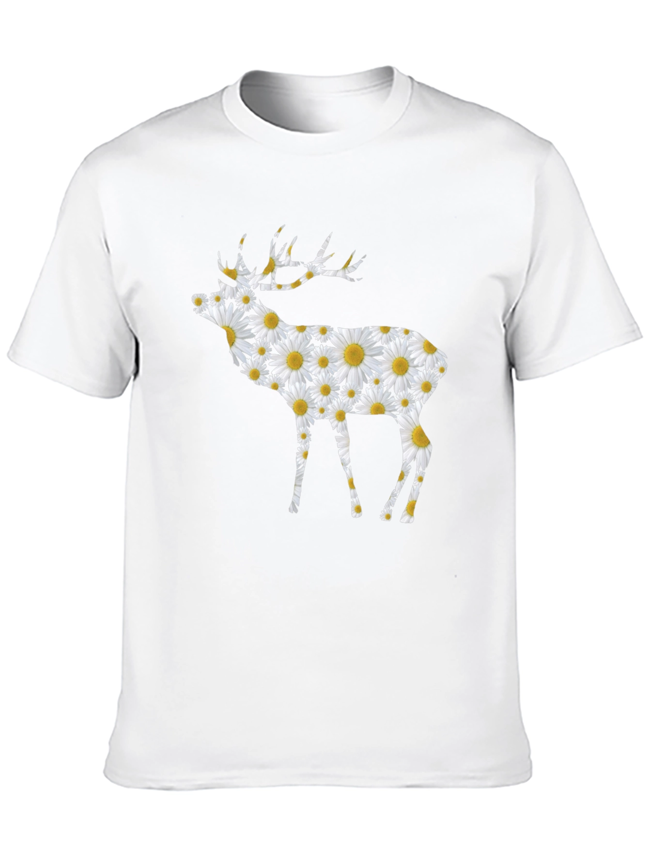 Floral Deer Print Black T-Shirt